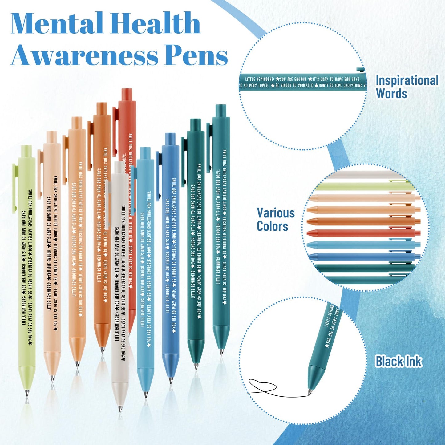 Sayglossy 200 Pcs Inspirational Pens Gifts Bulk Mental Health Motivational Quotes Ballpoint Pen Black Ink Thank You Appreciation Gift for Employee Coworker Office Staff Teacher Nurse Week (Multicolor)