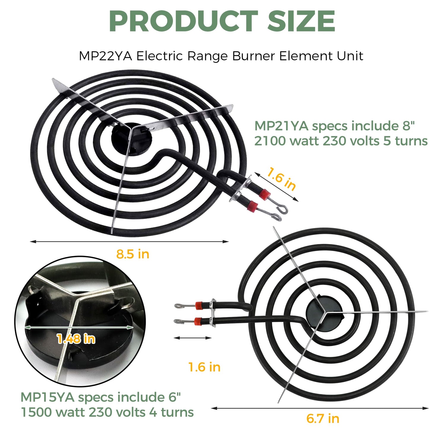 【2026 Upgraded】Electric Range Burner Element MP22YA Unit Set,2 pcs MP15YA 6'',2 pcs MP21YA 8'',4pcs 330031 Range Burner Receptacle kit.Replacement for Ranges/Stoves by Romalon
