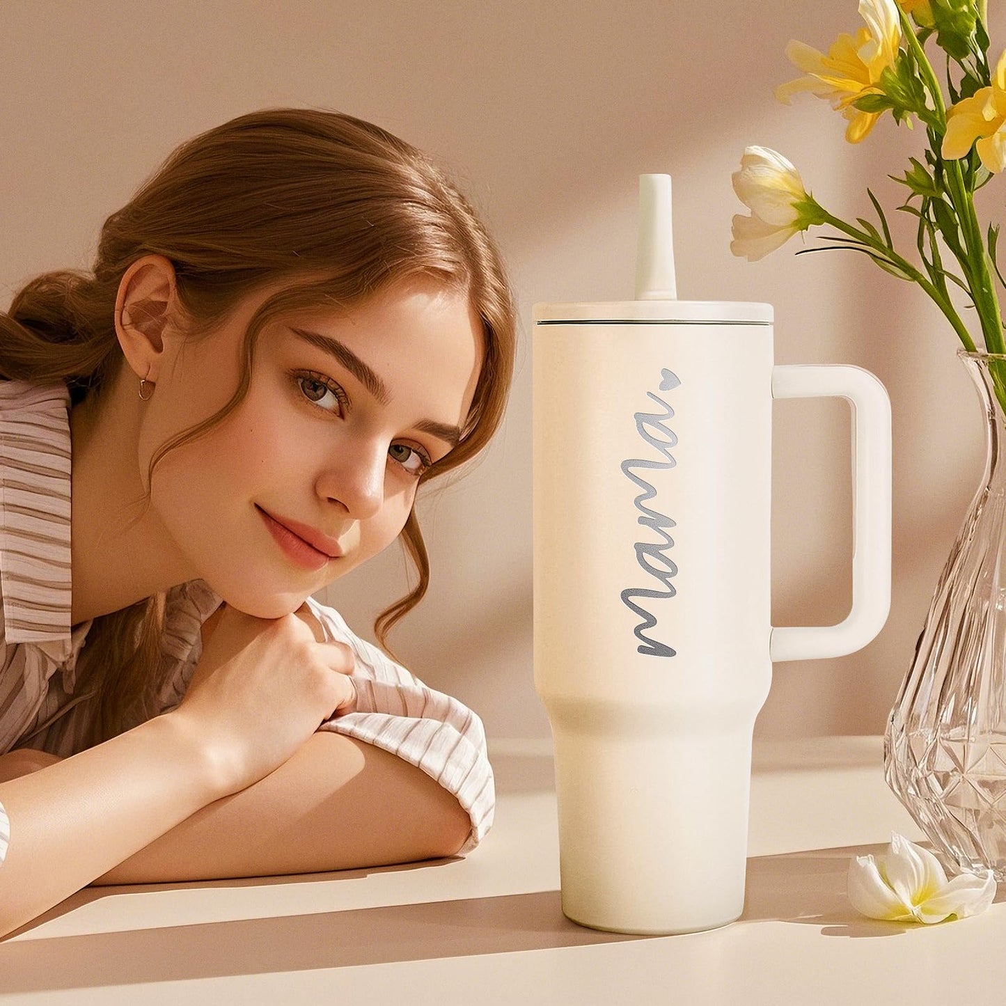 JETIKON Mama Tumbler 40 oz Cup with Lids Straws First Mothers Day Gifts for New Mom Gifts for Pregnant Mother, Mama, Mom To Be