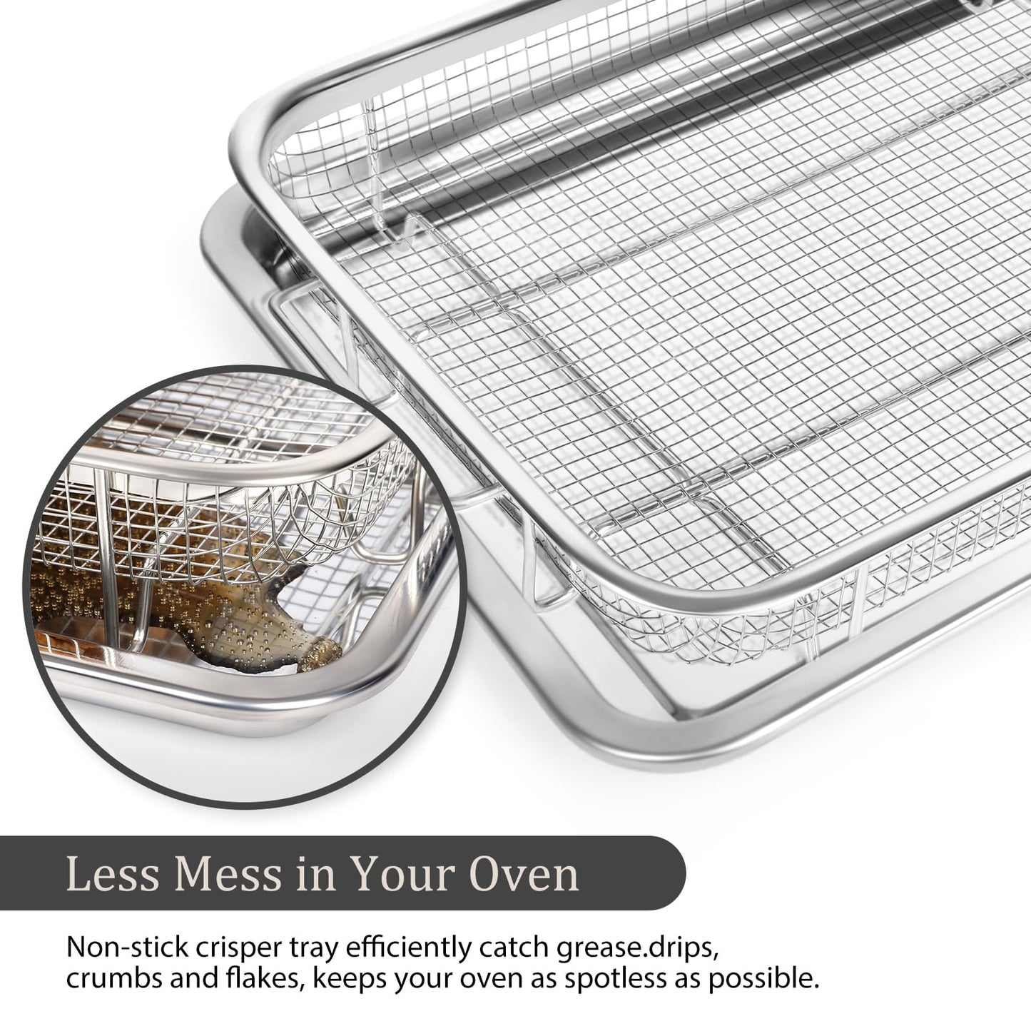 Baccooli Air Fryer Basket for Oven, Stainless Steel Oven Air Fryer Basket and Tray Set, 2 Pack Air Fryer Pan Rack with 100 Pcs Parchment Papers - 15"x11" & 12.8"x9.6" (15"x11" & 12.8"x9.6")