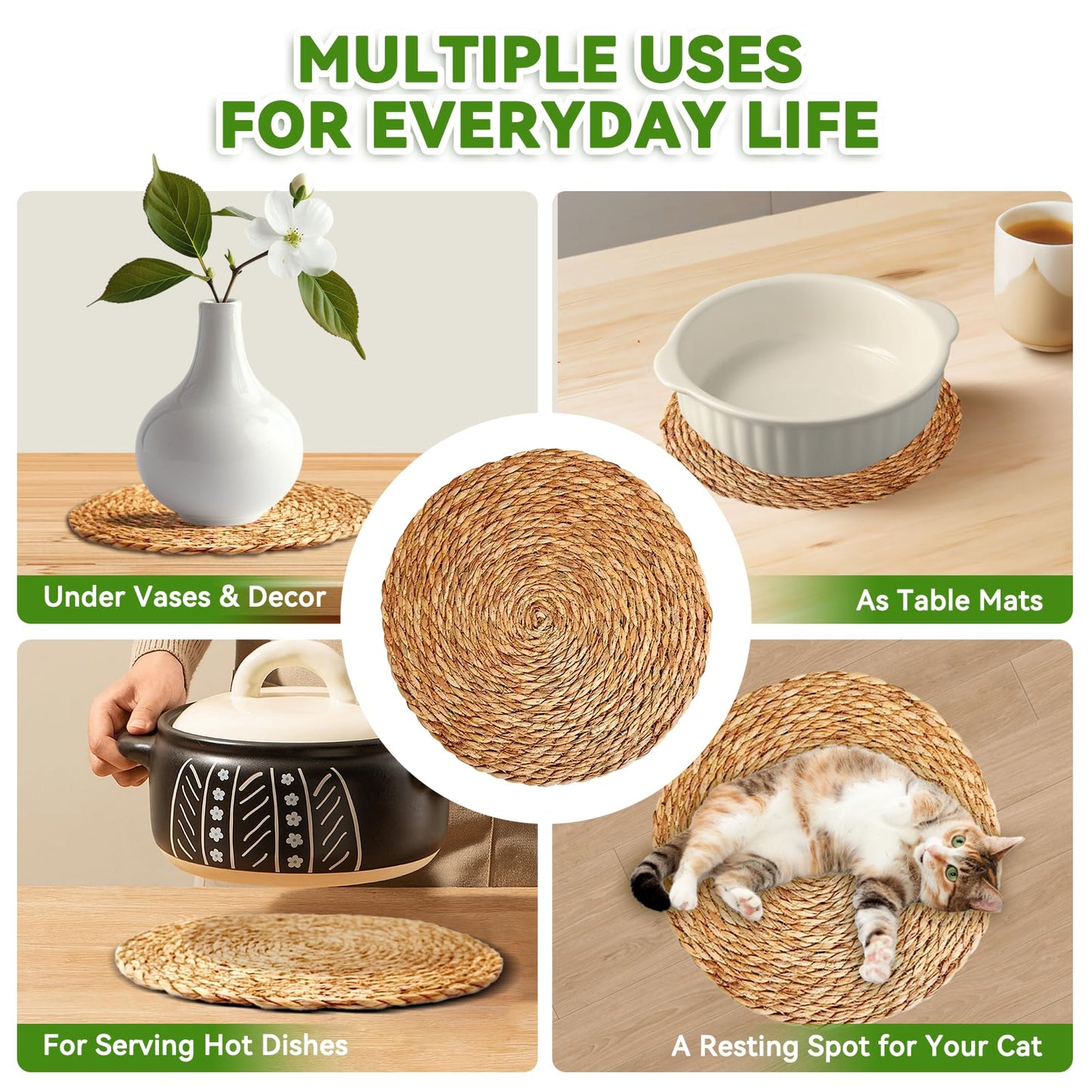DRKSBesto Round Woven Placemats 13 inch Set of 20, Boho Rattan Placemats, Farmhouse Weave Place Mats, Rustic Braided Wicker Table Mats for Dining Table,Home and Wedding