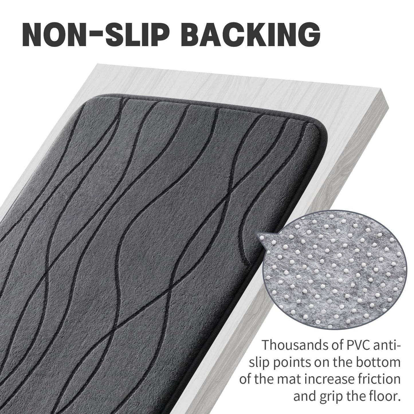 YIHOUSE Memory Foam Bathroom Rug Set, 3 Pieces - Dark Grey (Ultra Soft, Absorbent, Non-Slip, Machine Washable)
