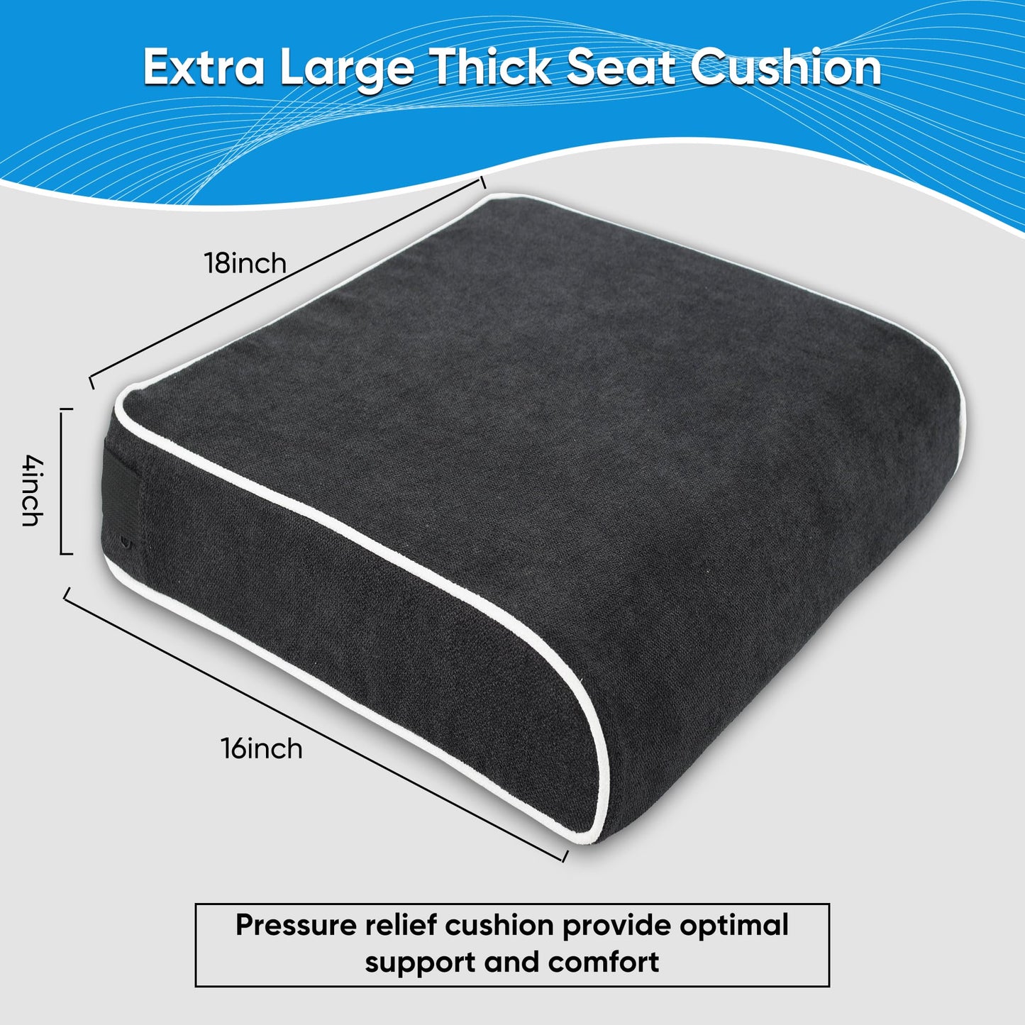 Justsafe XL Office Chair Cushion, 4 Inch Thick High-Density Memory Foam Seat Cushion for Long Sitting, Tailbone Pressure Relief, Extra Large Support for Office Chair, Car Seat, Wheelchair, Non-Slip
