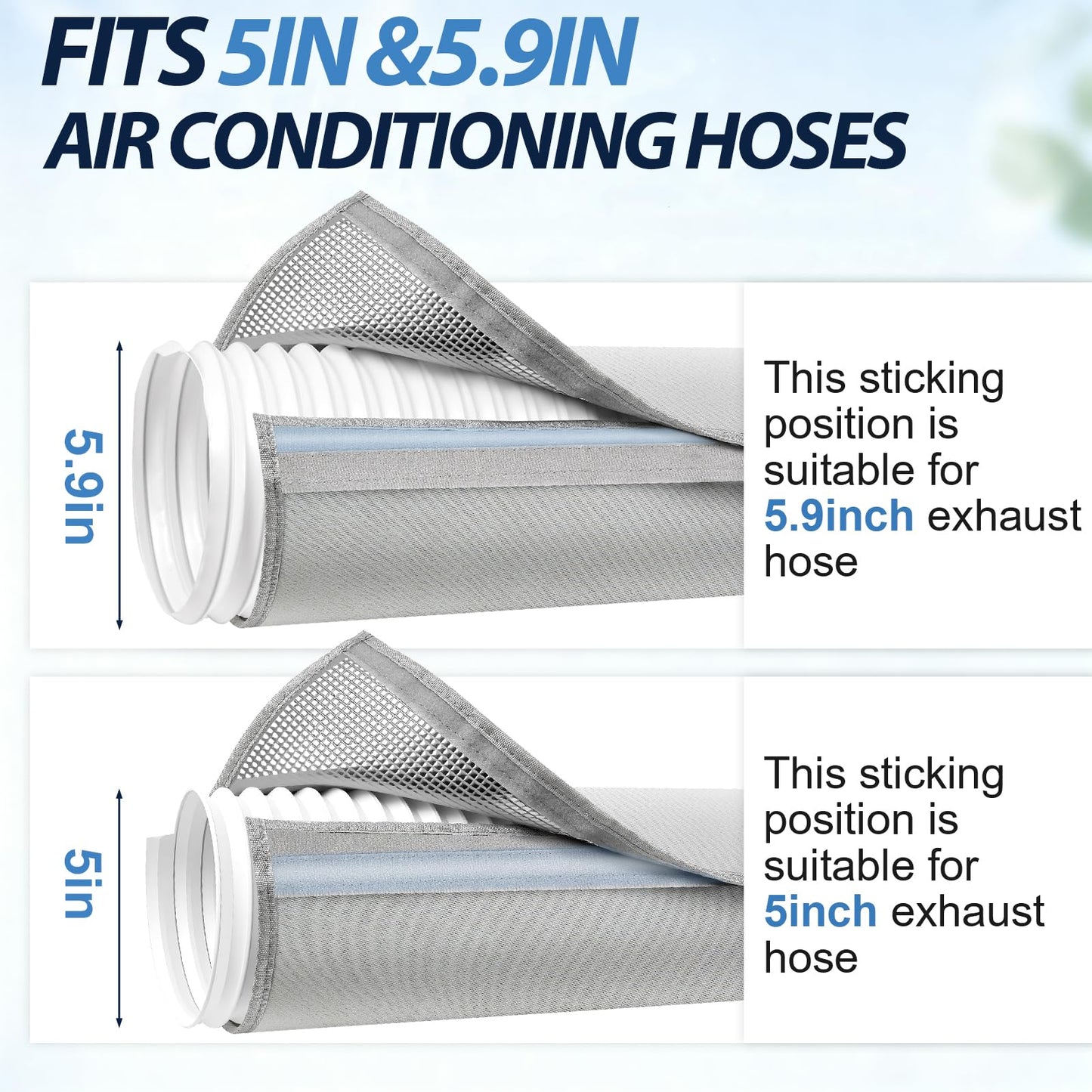 2PCS Portable Air Conditioner Hose Cover Wrap,Insulated AC Hose Duct Vent Cover Sleeve,3 Layer Insulation Exhaust Hose Wrap with Adjustable Strap for Portable AC Fits 5"-5.9" Dia Exhaust Hose Tube