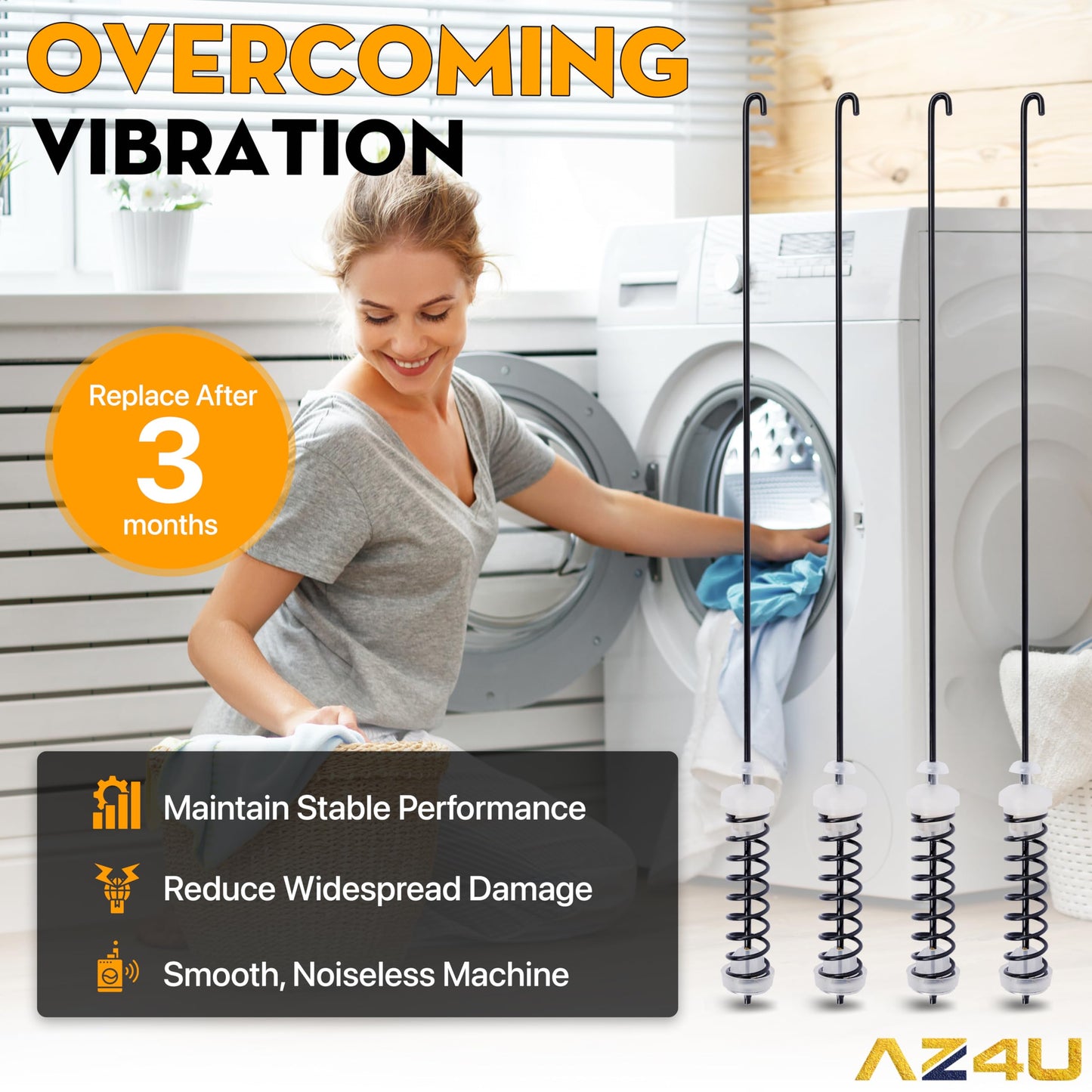 4Pcs Washer Suspension Rod Kit Replaces For Amana NTW4605EW0 NTW4516FW1 NTW4516FW2 NTW4516FW3, Whirlpool WTW4800BQ0 WTW4800BQ1 WET4027HW0 WTW4616FW2 WTW4815EW0 WTW4815EW1 WTW4816FW1 WTW4816FW2 Washer