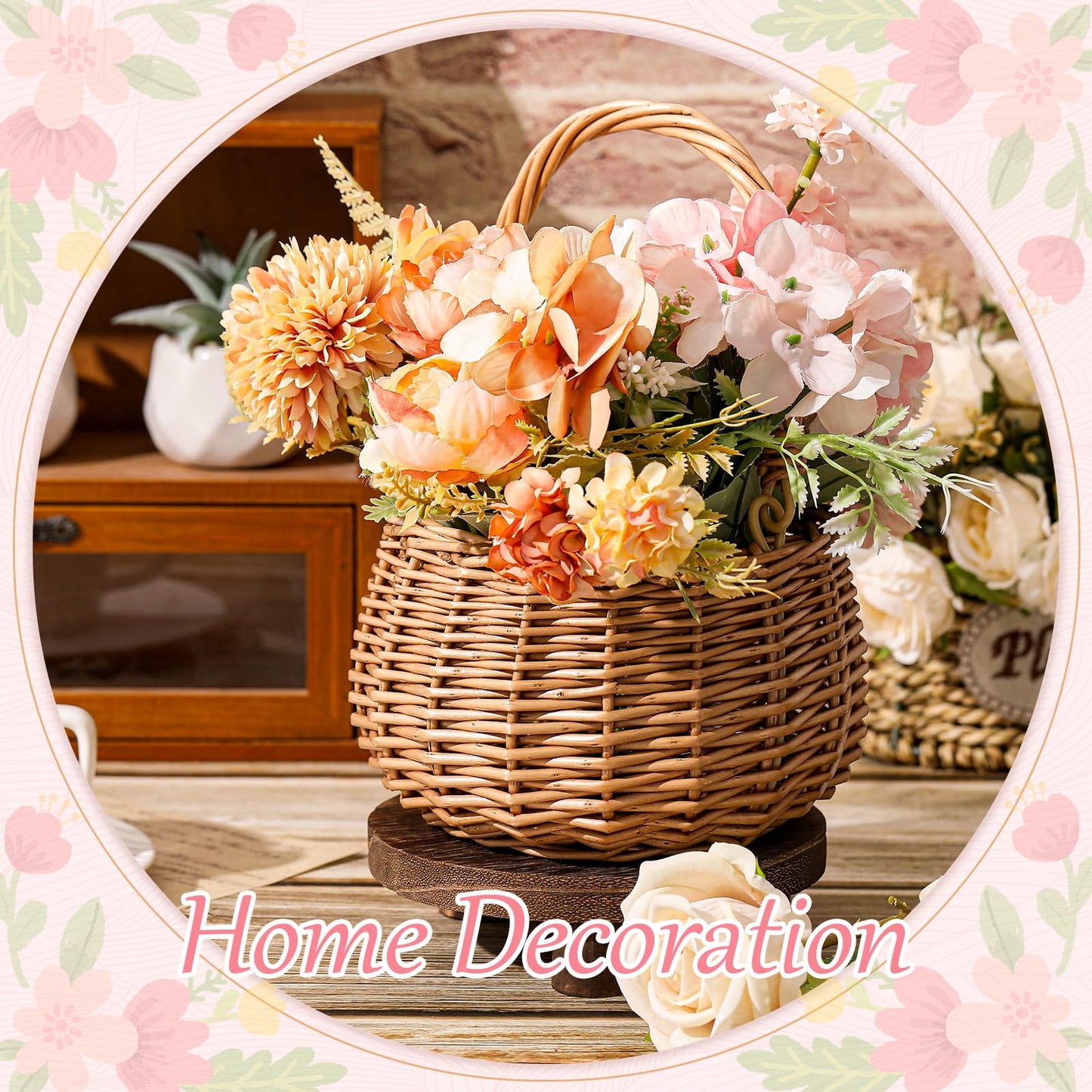Weysat 2 Pcs Small Flower Girl Basket with Handle Wicker Rattan Flower Basket Set, Rustic, Hand Woven for Wedding Girl Home Decorations Picnic Garden Candy Sweets Gifts Storage, Multifunctional