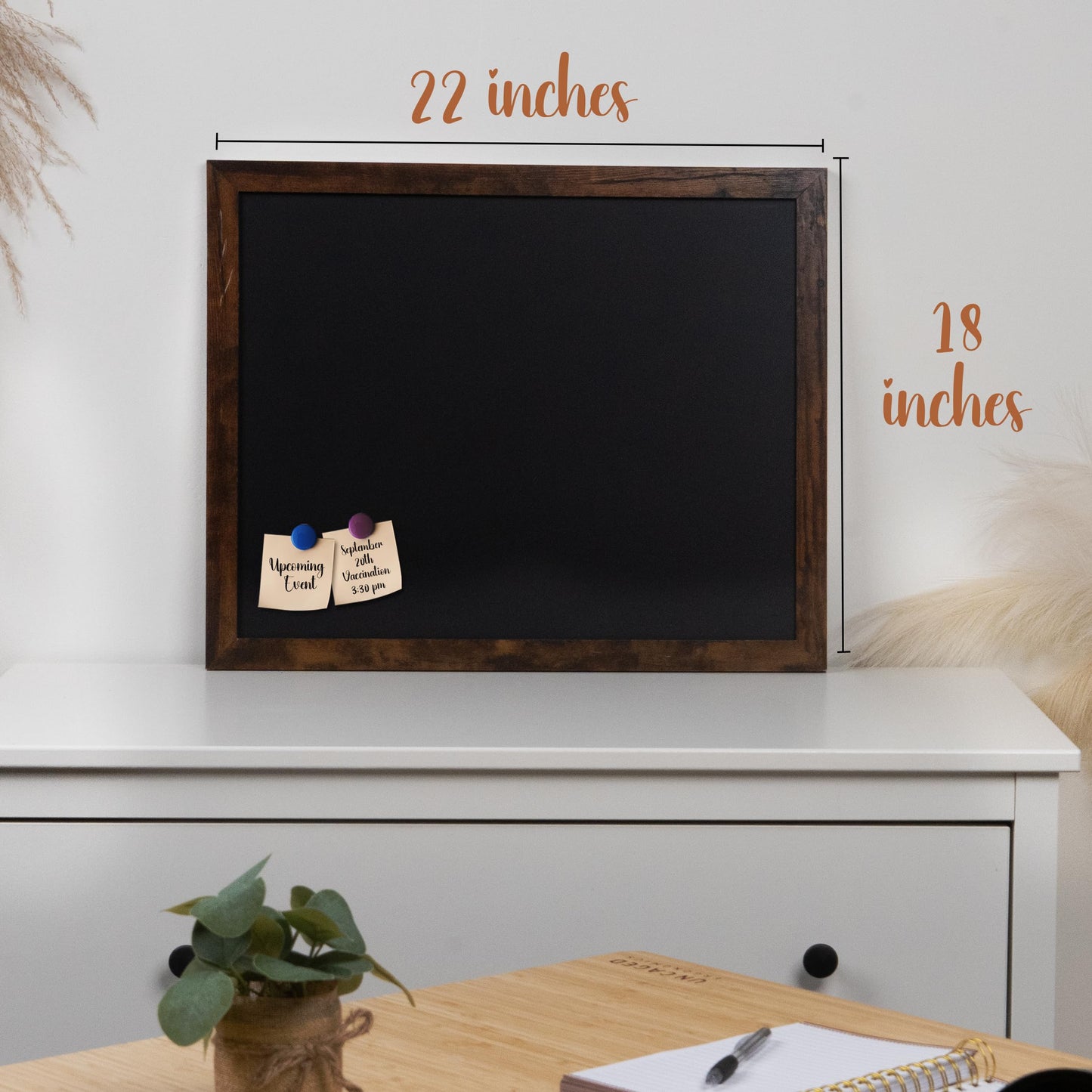 Loddie Doddie Wood Chalkboard Calendar - 18 in x 22 in, Rustic Frame, Mounting Hardware - Magnetic Chalkboard for Wall - Menu Board for Kitchen - Hanging Chalk Board Sign