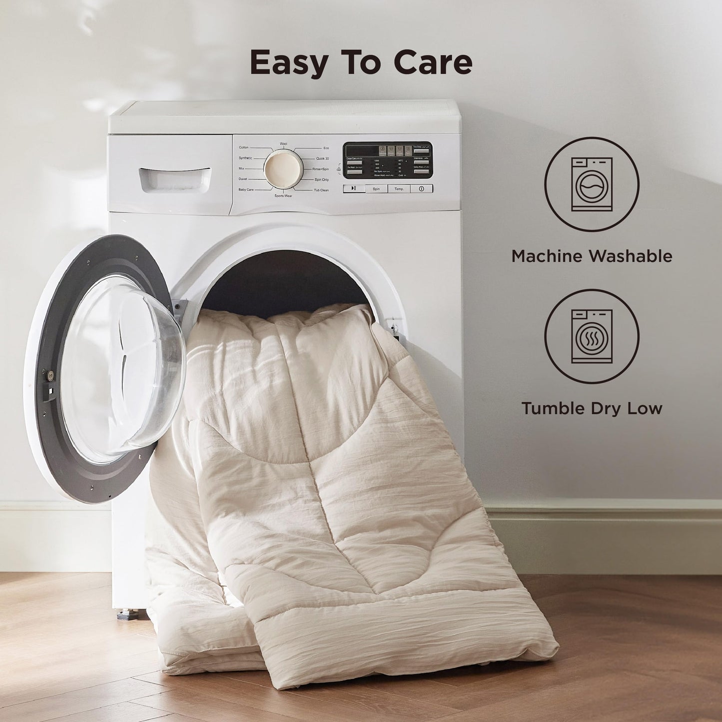 Bedsure Comforter King Size - King Comforter for All Season, Ultra-Soft Quilted Down Alternative Comforters Prewashed Duvet Insert, Blanket for Bed with 4 Tabs, Machine Washabl, Linen, 90x102 in