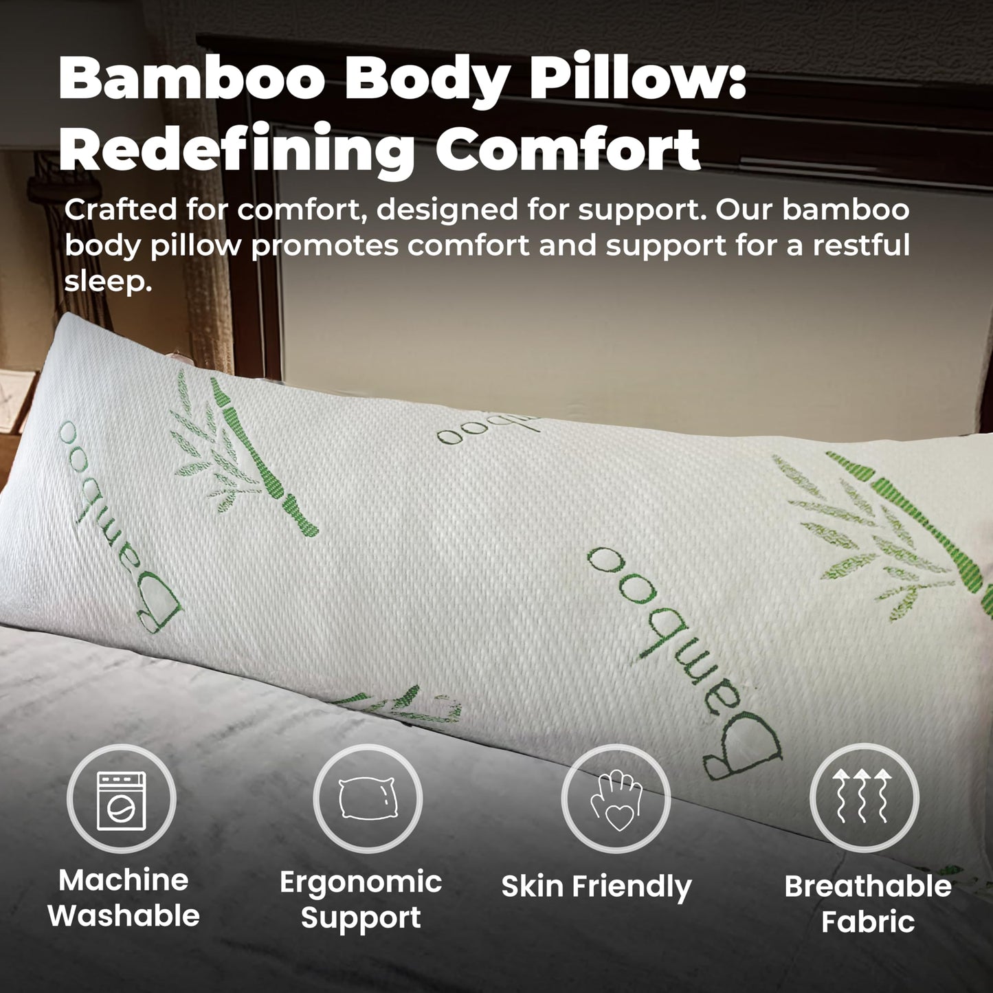 OMEO Full Rayon Bamboo Fiber Pillow Memory Foam Body Pillow for Side Sleeper, Huggable Long Body Pillow for Adults with Washable Pillowcase with Zipper, 20x54 Inch