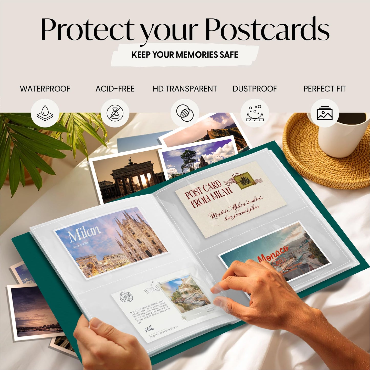 Postcard Album Book for Collecting, Sleeves Included, Post Card Album Holder Book and Organizer Binder, Post Card Collection Display Storage, Memory Collectors, Travel Photo Album 4x6