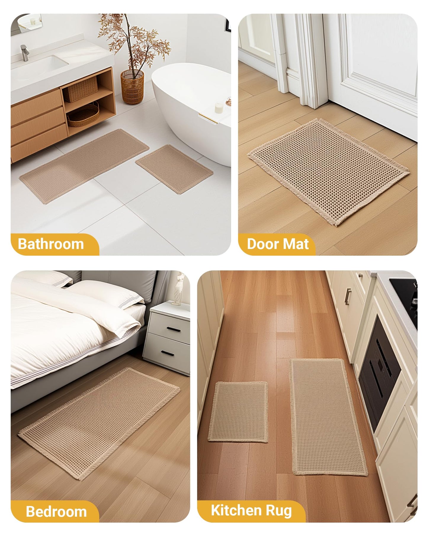 Furicher Large Waffle Bath Mat Set, Non Slip Bath Rug Set, Ultra Absorbent Bath Mats for Bathroom Decor, Extra Soft Floor Kitchen Rugs Sets 2 Piece, Washable Bath Runner Rug, Brown, 20"×47" & 16"×24"