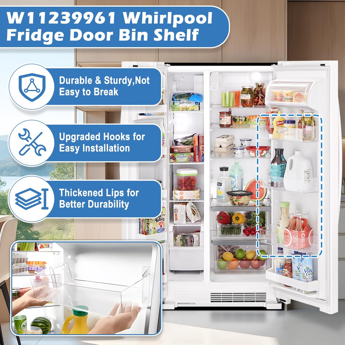 (2 PACK) [UPGRADED] W11239961 Refrigerator Door Shelf Replacement Compatible with Whirlpool Refrigerator Door Shelf Replace W10900538 WRS325SDHZ01 WRS321SDHZ01 WRS315 WRS325 Refrigerator Shelves Part