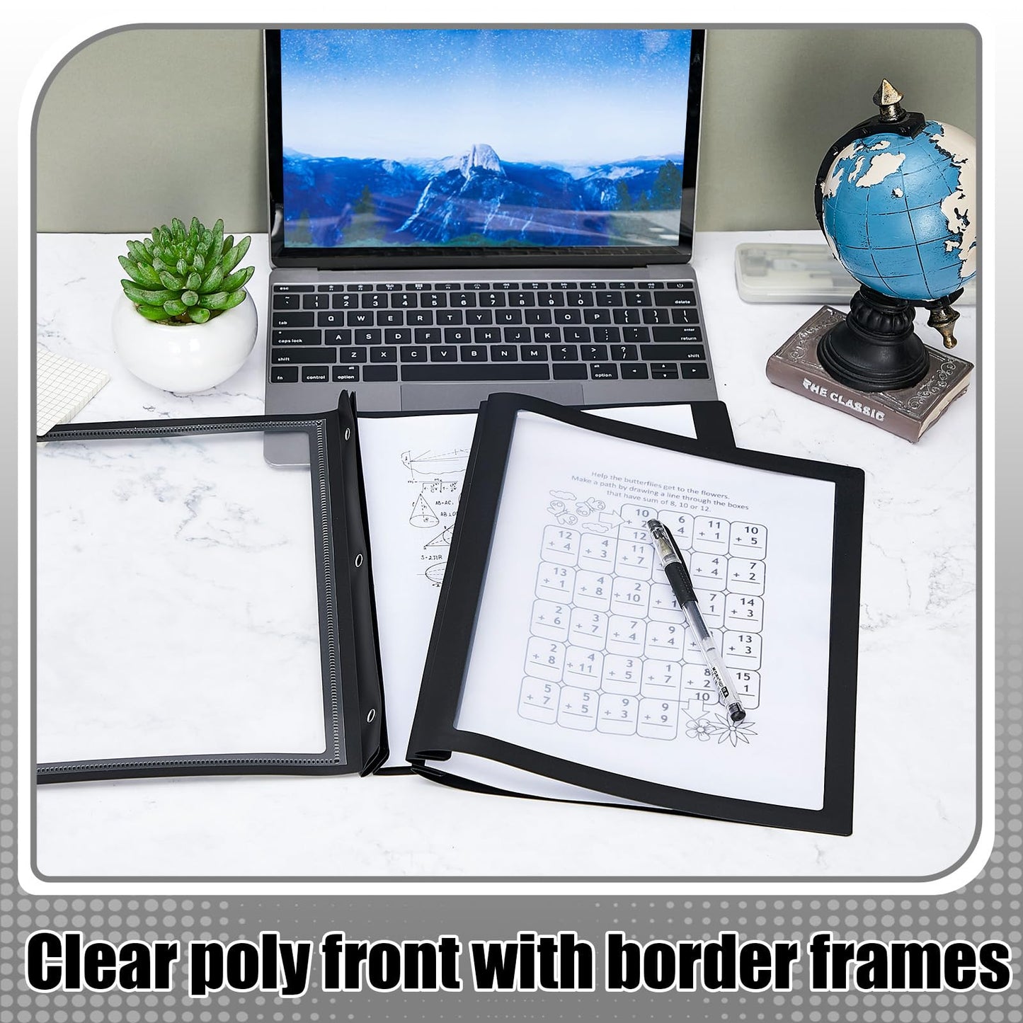 Teling 36 Pcs Report Covers with 3 Prong Fasteners Clear Front Presentation Folders Frame View Poly Report Folder Presentation Binder for Paper Document School Office (Black)
