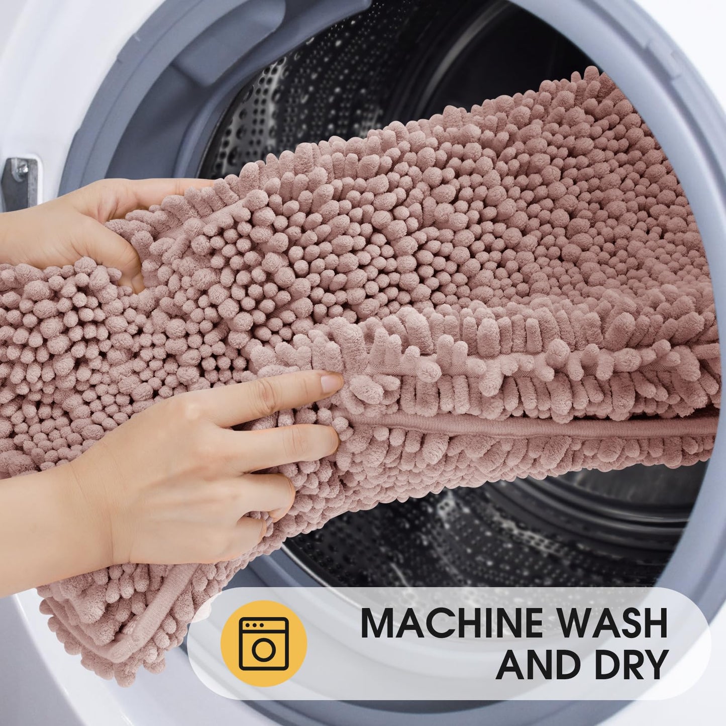 ACCUMTEK Upgrade Extra Large Dusty Pink Bathroom Rug Set 3 Pieces Ultra Soft, Thick Absorbent Bath Mats, Non Slip Chenille Toilet Mat for Bathroom, Bedroom, Kitchen