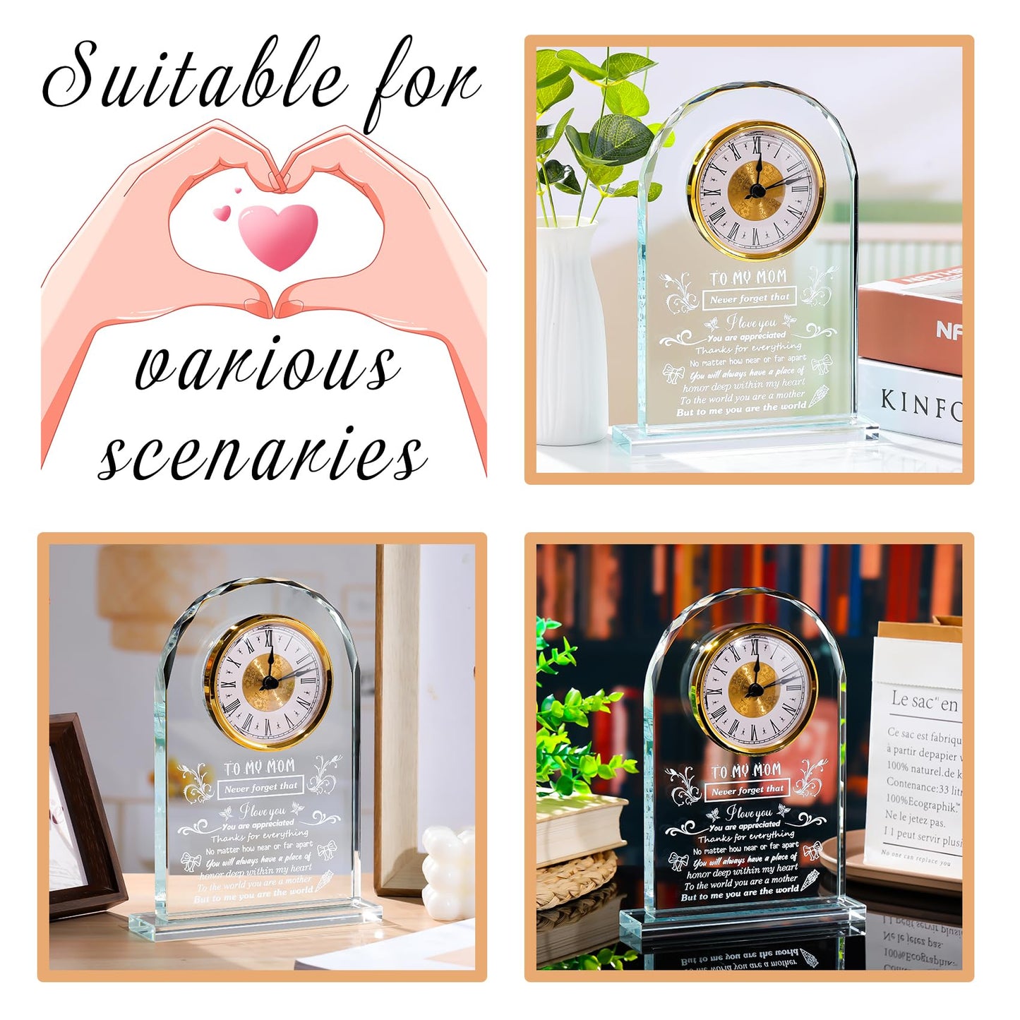 Arikyrist Mothers Day Crystal Clock Gifts for Mom from Daughter Mom Gifts for Birthday Retirement Anniversary Thanksgiving Christmas