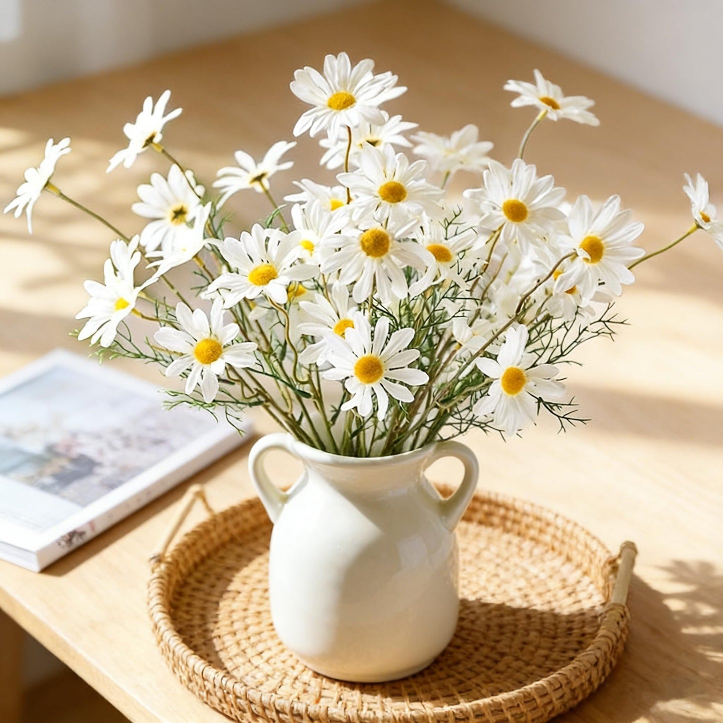 AmyHomie Artificial Daisy Flowers, 10 Bundles Silk Gerber Daisies Bulk, 50 Heads Fake Wildflowers for Home Wedding Party Spring Decor (Milk White