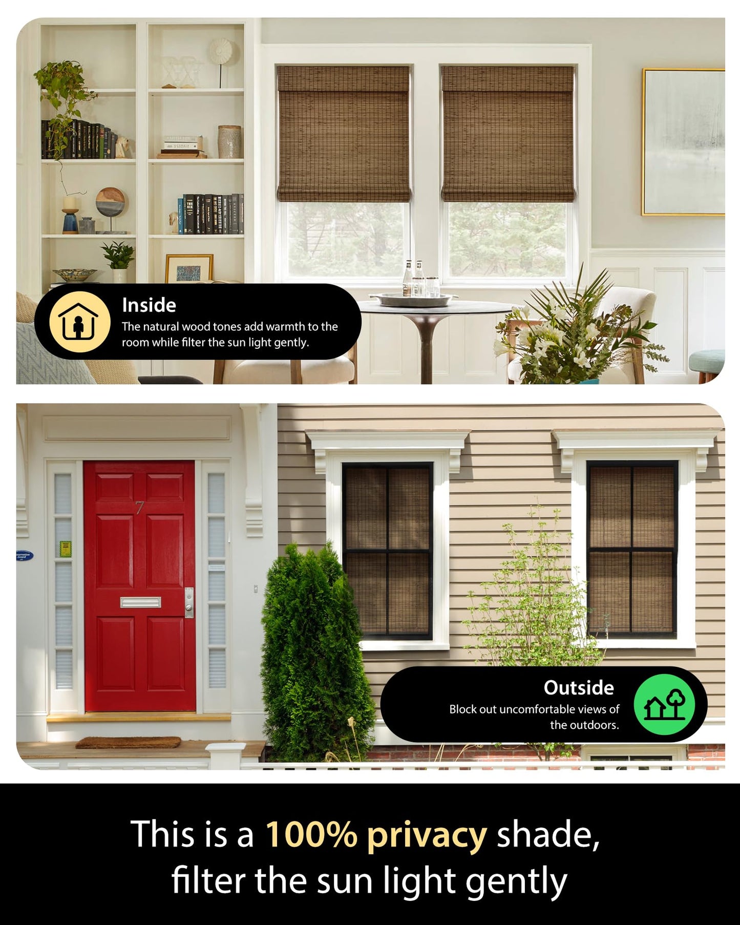 UNISHADES Cordless Bamboo Roman Shades for Windows, Blinds Size (35" W ×64" H) Colour (Highfield Teak)