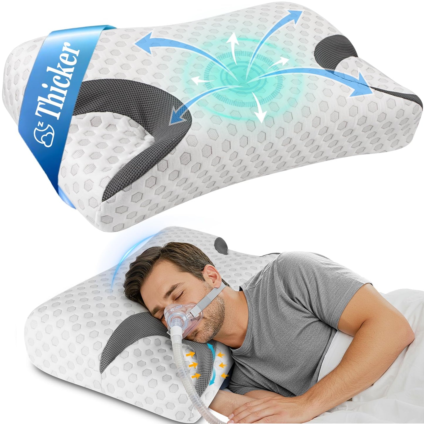 IKSTAR CPAP Pillow for Side Sleeper, Sleep Apnea Pillow for Sleeping, CPAP Nasal Pillows Suit for All CPAP Masks User, Cervical Memory Foam Neck Support Pillow Relief Neck Pain for Side Back Sleepers