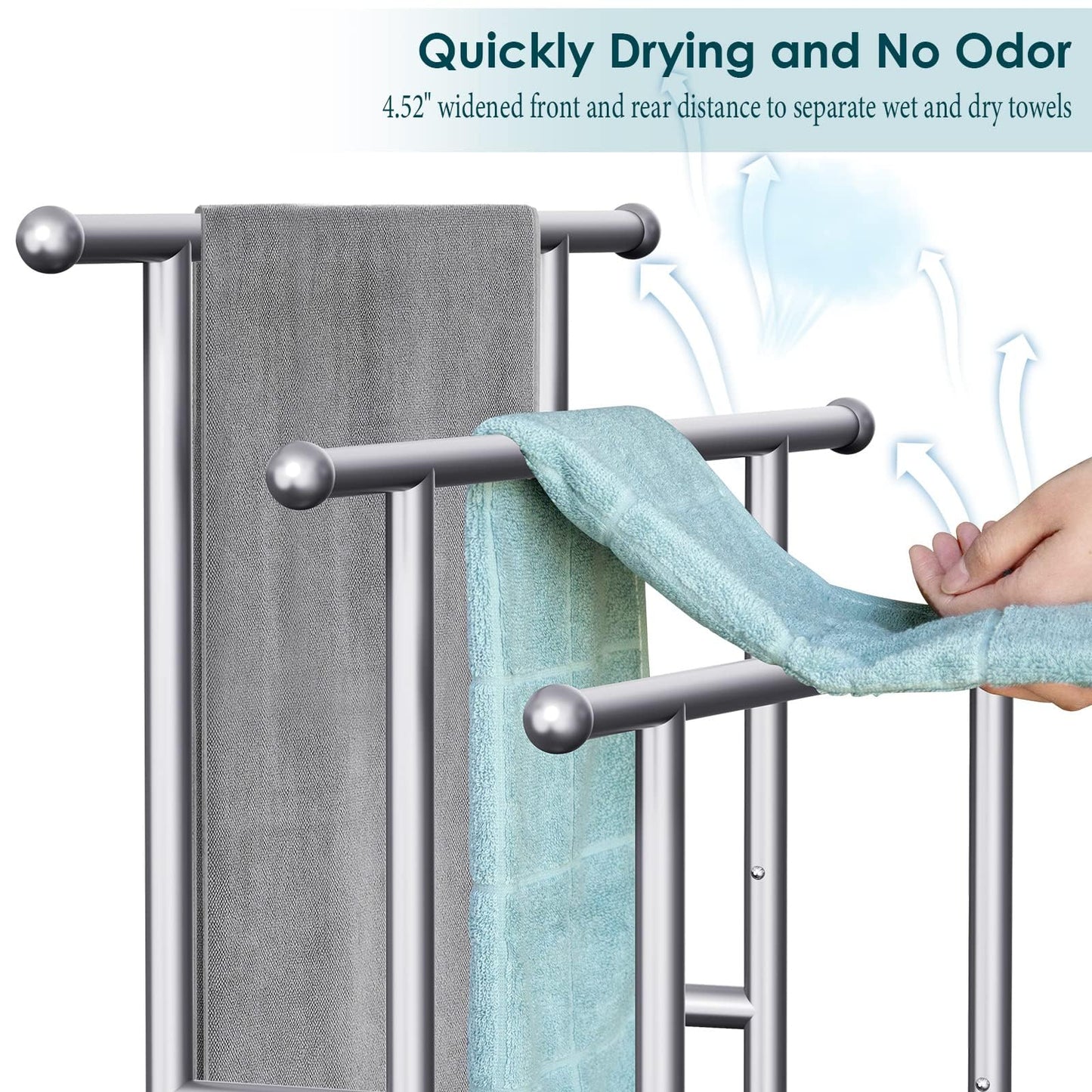 40" Tall Freestanding Towel Racks for Bathroom, 3 Tier Floor Towel Rack with Storage Basket, Blanket Ladder Drying and Display Rack for Large Bath & Hand Towel Outdoor Poolside