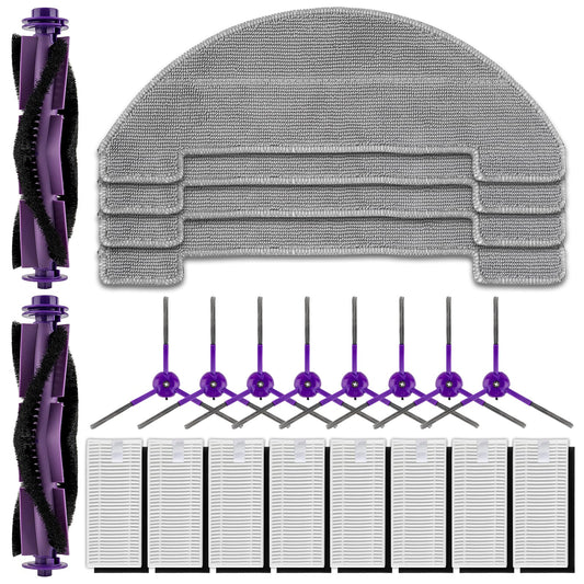 (22 Pack) MR1 SE Replacement Parts Compatible with MONSGA MR1 SE Robot Vacuum Cleaner, 2 Roller Brushes, 8 Side Brushes, 8 HEPA Filters with Foam Filters, 4 Mop Pads, Accessories Kit