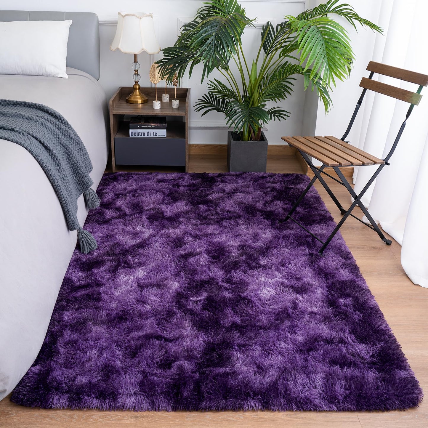 Goideal Fluffy Rug for Bedroom Living Room, 5x7 Purple Area Rugs, Faux Fur Shag Modern Carpet Ultra Soft Girls Boys Room Home Decor, Tie-Dyed
