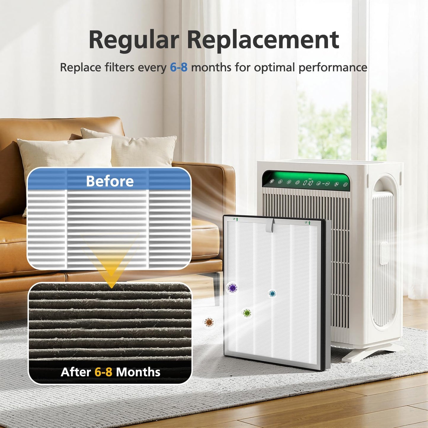 APH4000 Replacement Filter Compatible with KNKA APH4000 Air Purifi-er, 3-IN-1 H13 True HEPA Filter and Activated Carbon Filter for Dust Pollen Pet Dander Odor Smoke, 4 Pack