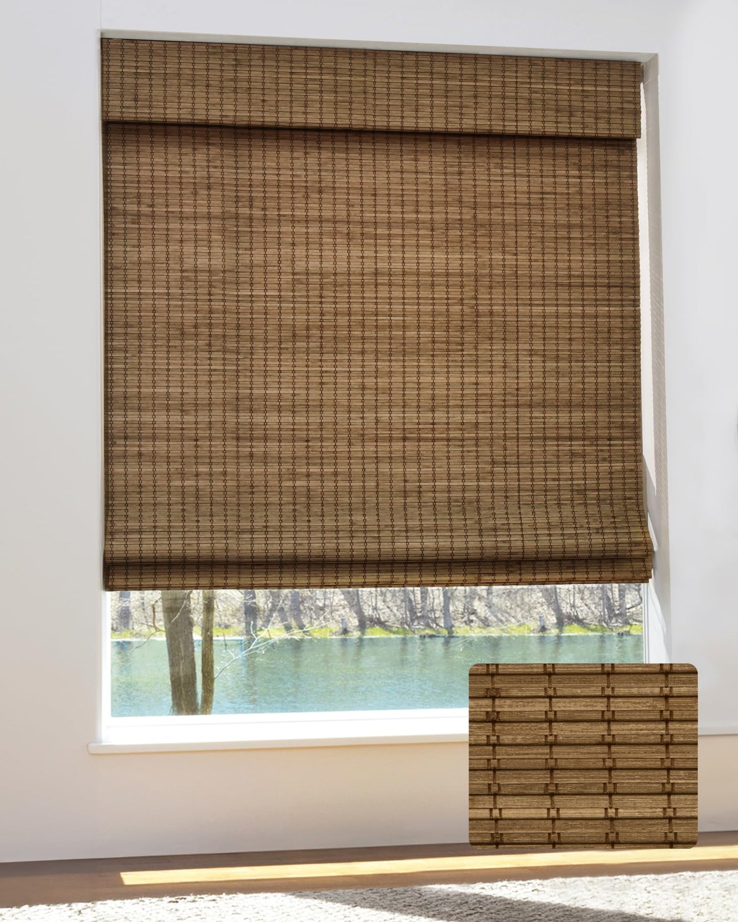 UNISHADES Cordless Bamboo Roman Shades for Windows, Blinds Size (35" W ×64" H) Colour (Highfield Teak)