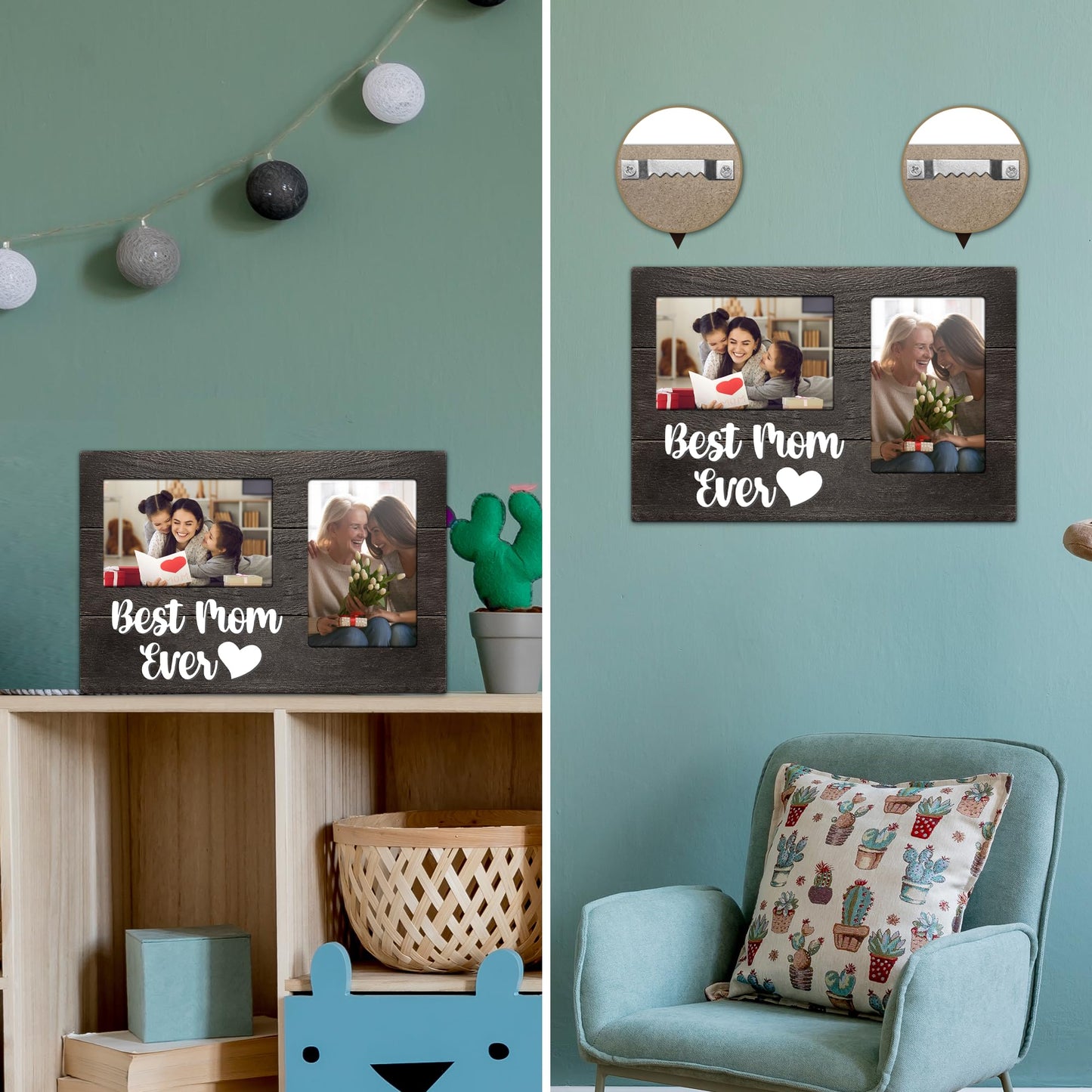 JNDJE Gifts for Mom, Mothers Day Mom Gift from Daughters 3D Photo Frame Hold 4x6 Inches Two Photos, Picture Frames Present