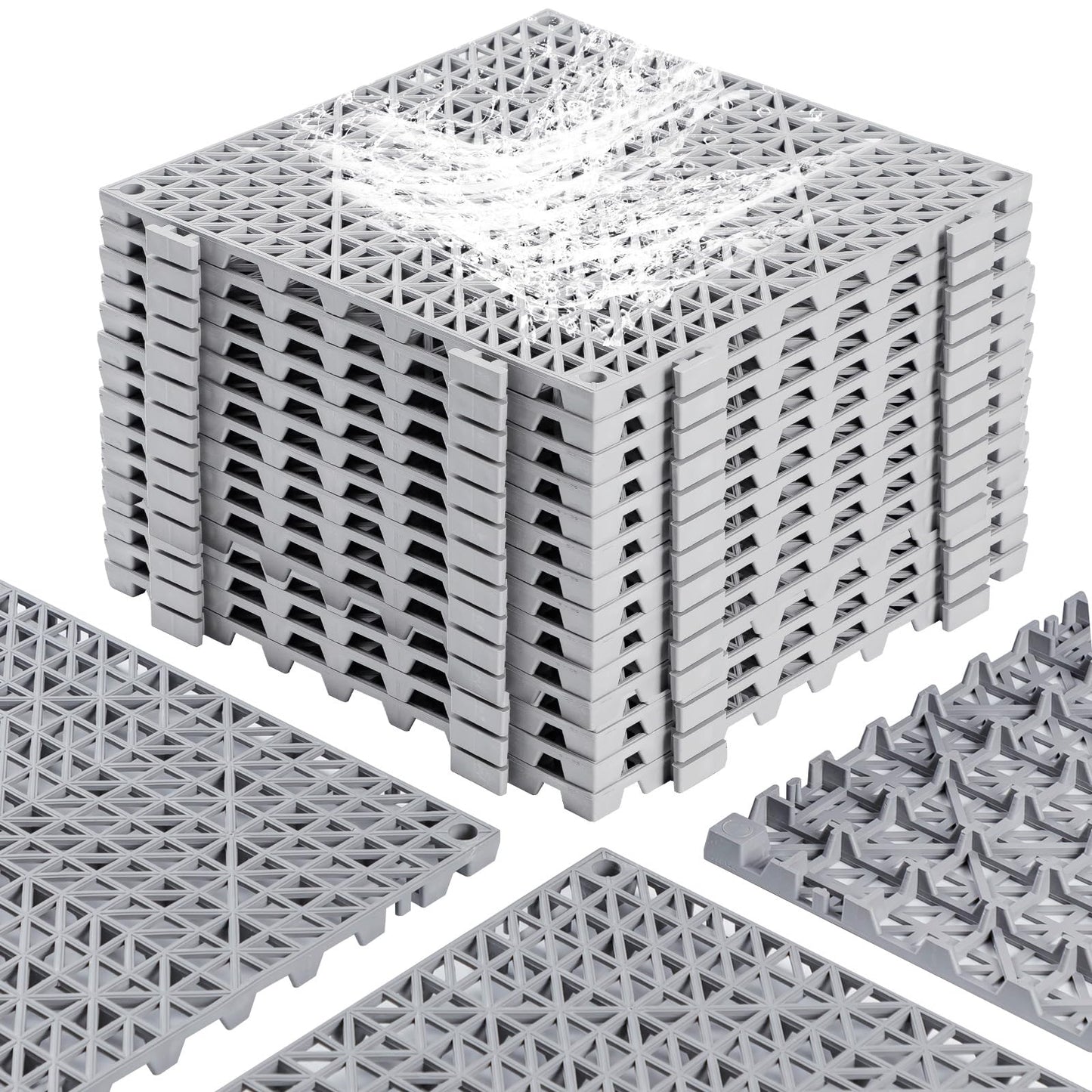 12” x 12” Drainage Interlocking Floor Tiles, 12 Pack Non-Slip Pool Deck Drain Tiles for Flooring, Soft PVC Splicing Modular Cushion Mats, Rubber Floor Tiles with Holes for Shower Basement Garage Shed