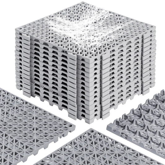 12” x 12” Drainage Interlocking Floor Tiles, 12 Pack Non-Slip Pool Deck Drain Tiles for Flooring, Soft PVC Splicing Modular Cushion Mats, Rubber Floor Tiles with Holes for Shower Basement Garage Shed