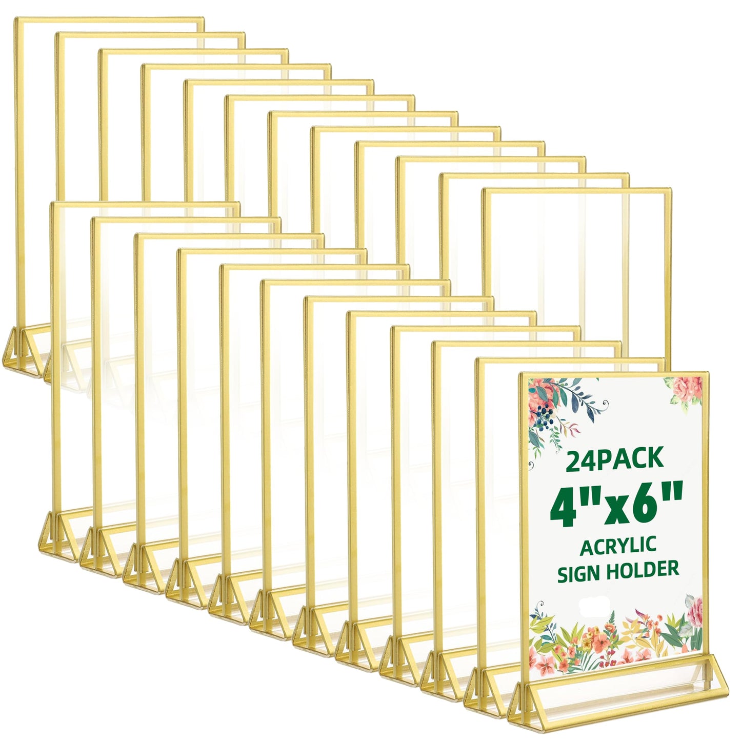 TonGass 24-Pack 4"x6" Gold Acrylic Picture Frames – 3mm Gold Border Wedding Table Number Holders, Clear Double-Sided Acrylic Sign Holders for Weddings, Banquets, Parties, Centerpieces