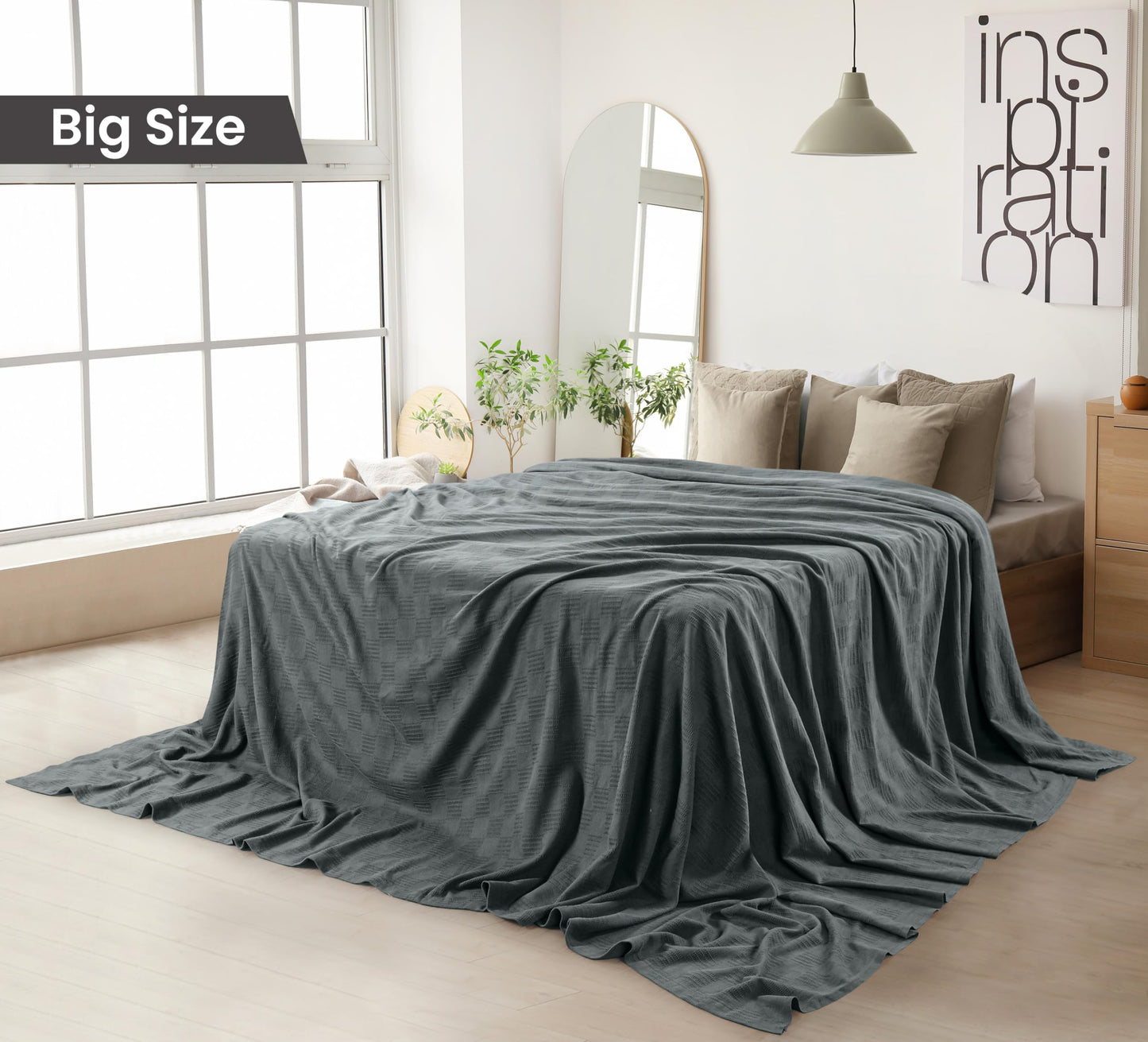 Utopia Bedding 100% Cotton Thermal Blanket Smoke Gray Big Size Soft, Lightweight, Breathable, Cozy Spring and Summer Blankets for Bed, Home Room Decor Gifts for Women and Men (120x120 Inches)