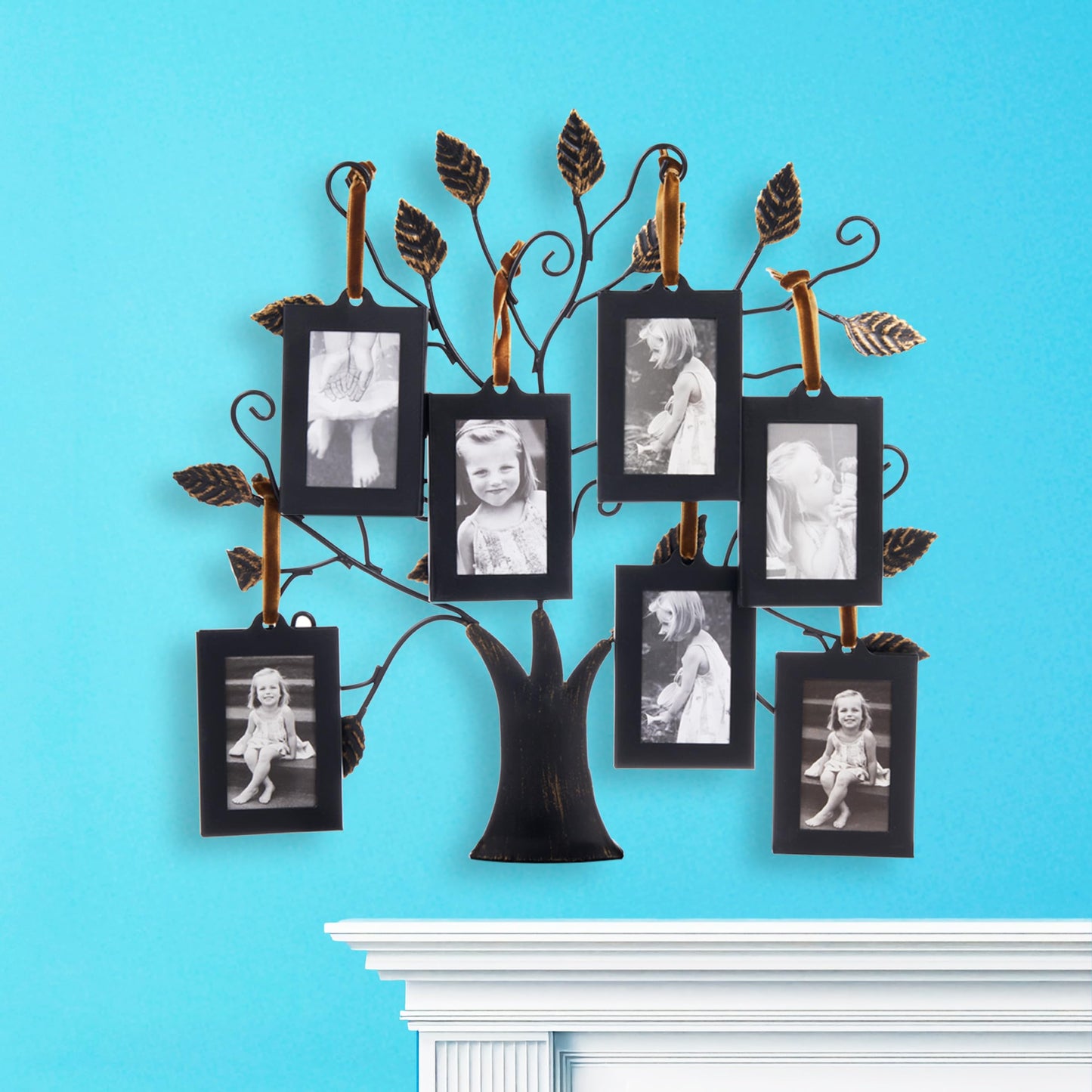 Philip Whitney Family Tree Picture Frame Display - Includes 10 Hanging 2x3 Picture Frames and 13" Polished Metal Tree, Gifts for Mom, Home Décor, Housewarming Gift, Mothers Day Gifts