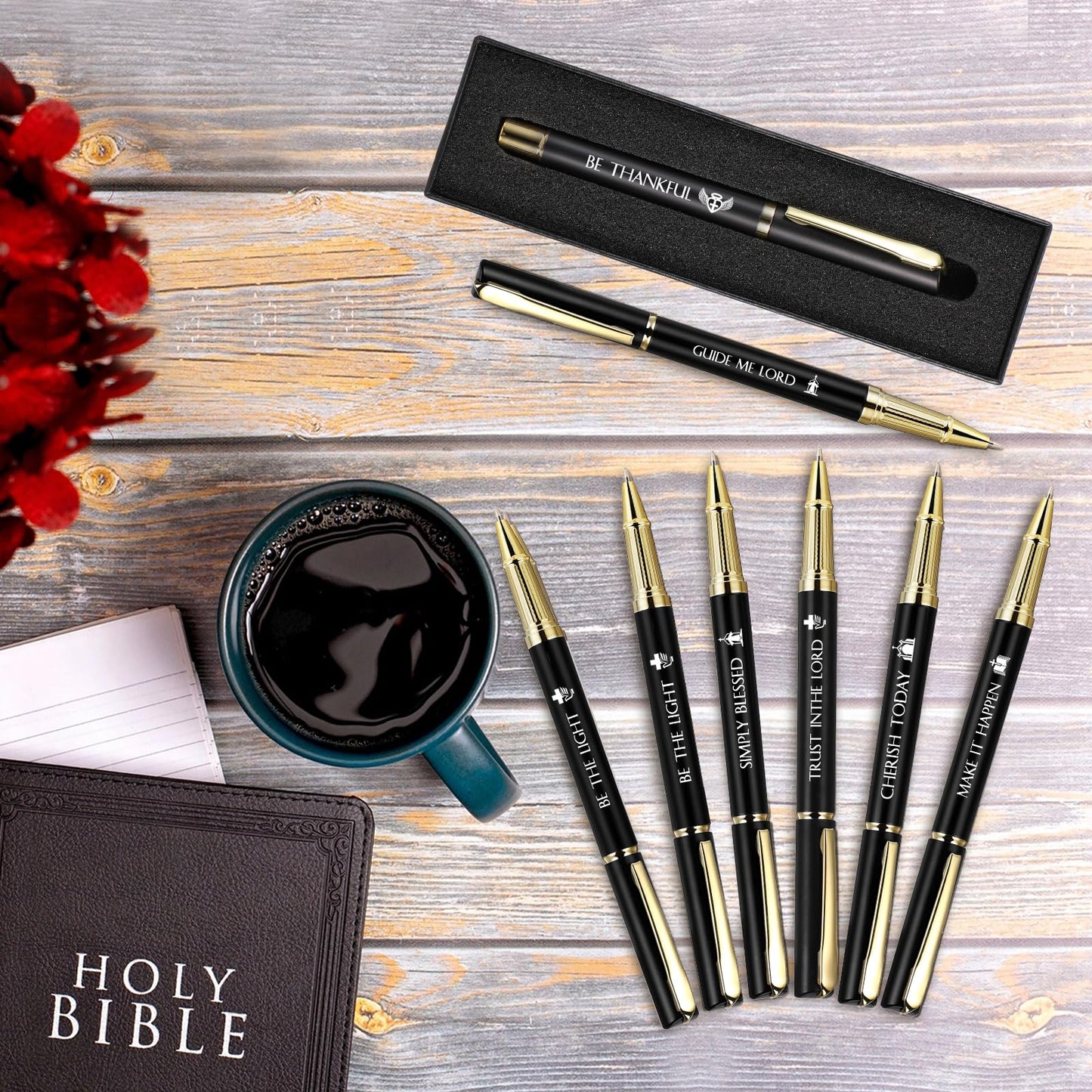 Qeeenar 30 Sets Christian Gifts for Fathers Bible Verse Pen with Boxes Inspirational Black Ink Ballpoint Pen Religious Gift for Men Father's Day Church Clergy Pastor Teacher