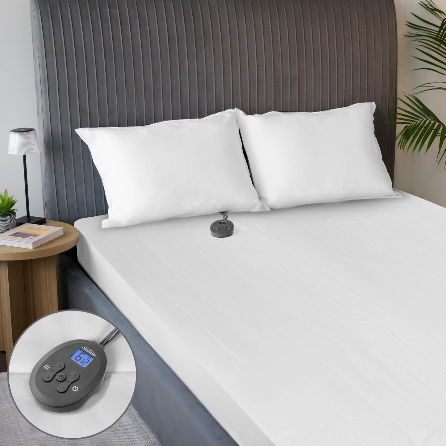 Sunbeam Electric Restful Quilted Heated Mattress Pad Twin 75" x 39" 12 Heat Settings 12-Hour Auto Shut-Off Extra-Cozy Fabric Deep Pocket Fit Machine Washable
