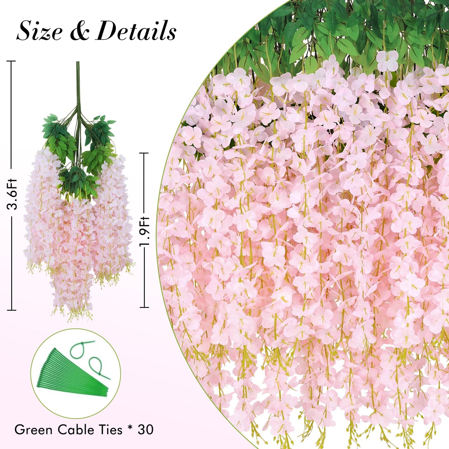 60 Pack Light Pink Wisteria Hanging Flowers, Fake Flowers for Decoration, Artificial Hanging Flowers,Vines for Bedroom,Flower Garland for Home,Party,Garden, Wall,Wedding Decoration(3.6 Ft/Pcs)