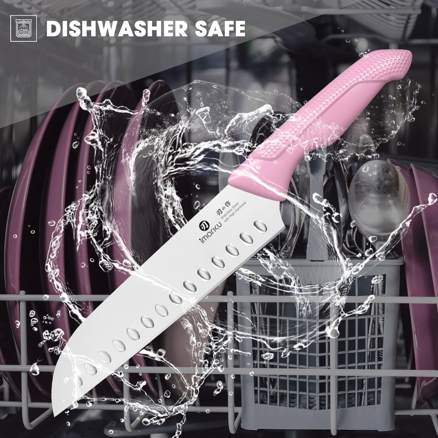 imarku Knife Set with Block, Sharp Knife Set with Built-in Sharpener, Japanese Stainless Steel Kitchen Knife Set with Non-Slip Ergonomic Handle, Dishwasher Safe, Valentine's Day Gifts, 14 PCS, Pink