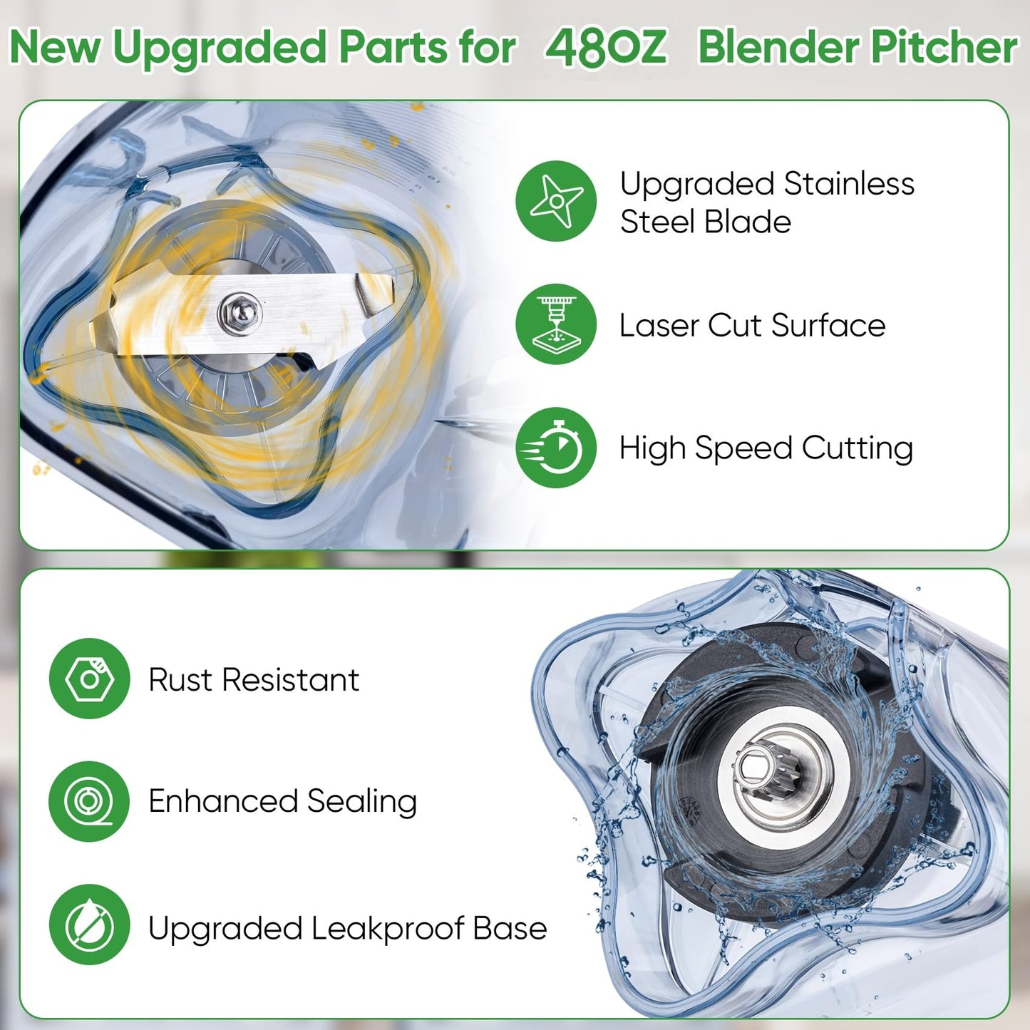 For Blender Pitcher 48oz, Compatible with Commercial Blender Replacement Quiet One VM0145 VM0100A 36019 15978 16016 BarBoss Drink Machine Advance Upgrade VM0100A Jar Container Cup, 5 YR Warranty
