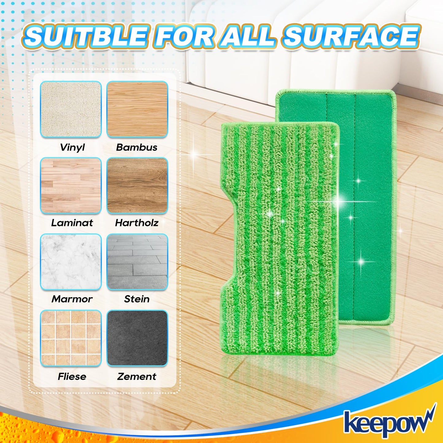 KEEPOW Reusable Mop Pads Refills, Mop Replacement Pads Compatible with Shark Vac Mop VM252 VM180 VM401 VM200 VC205 VM250 QM250 VM190, Hardwood Floor Mop Pad with Upgraded Dirt Chamber (1+2+3 Pads)