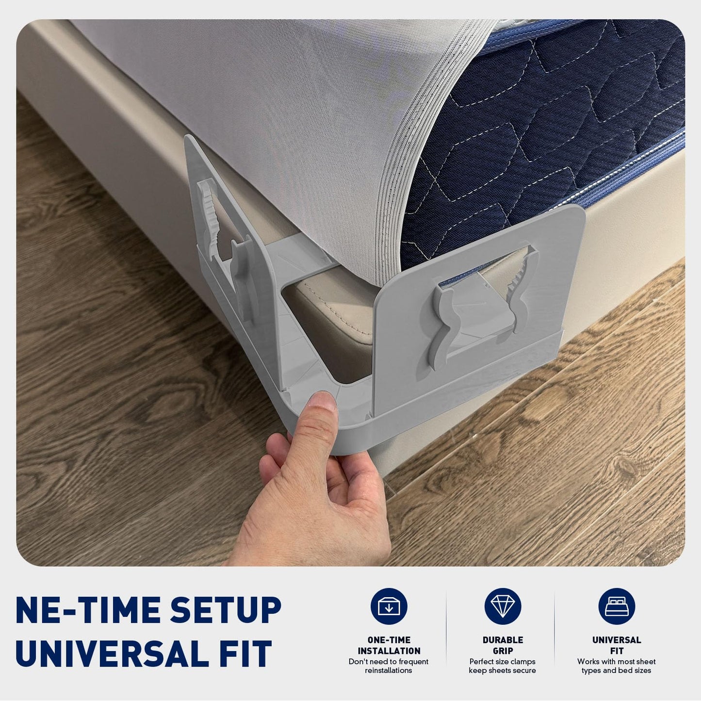 IXBIXB Bed Sheet Holders Lock for Corners - Lock Sheet Mattress Holder Corner Keep Firm Tight in Place Set of 4 - Heavy Duty Bed Sheets Holder for All Mattress Sizes (Grey)