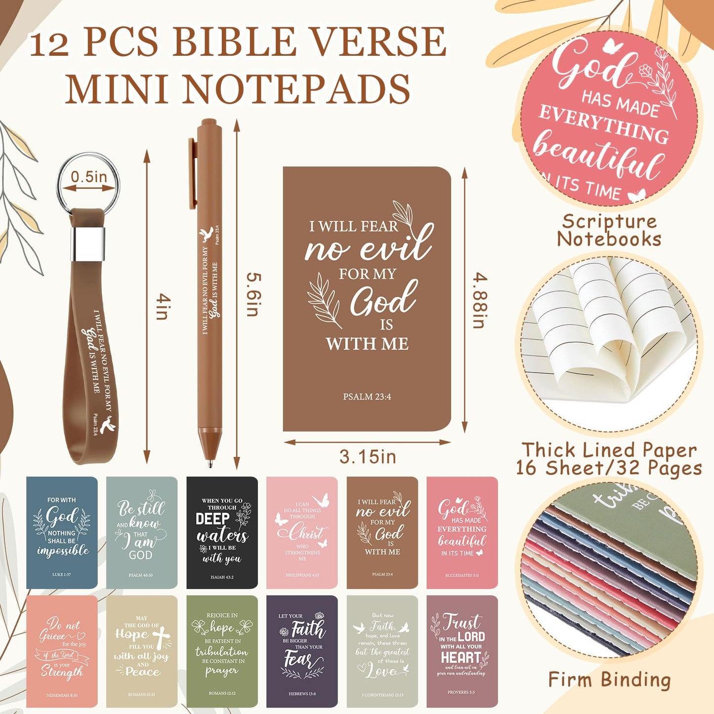 Hollowfly 12 Set / 48 Pcs Christian Church Gifts Bulk, Plastic Cups with Bible Verse Pens Keychains Notebooks for Women Christian Religious Catechist Appreciation Gifts (Morandi Color)