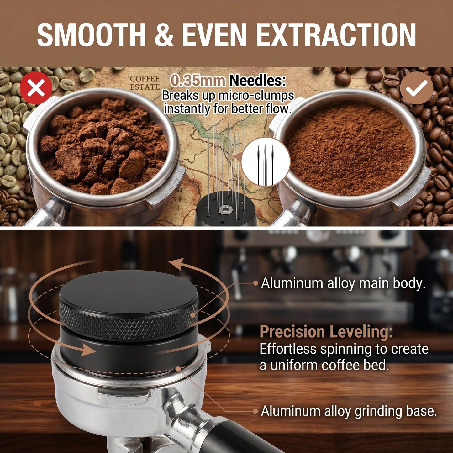51mm Espresso Accessories Kit – 26PCS Tamping Station, Tamper, WDT Tool, Distributor, Dosing Funnel, Puck Screen, Air Duster, Stirrer, Stencils, Brush & Latte Art Pen