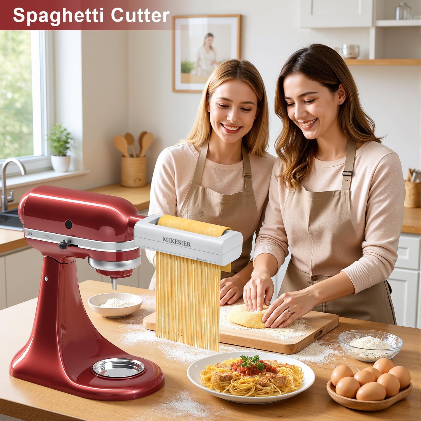 3 Pieces Pasta Maker Attachment for Kitchenaid Stand Mixers, Noodle Maker 3 PCs Set of Pasta Roller Fettuccine Cutter Spaghetti Cutter, Pasta Attachments Accessories with Cleaning Brush