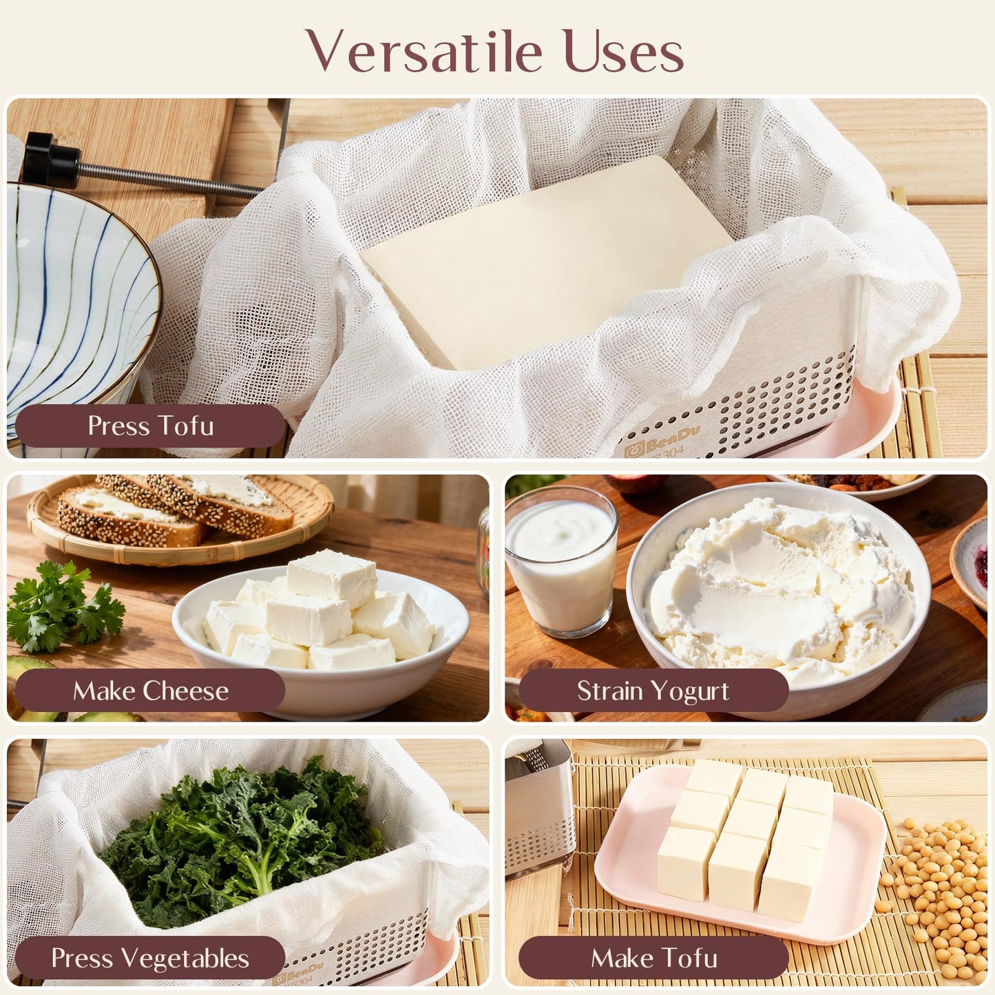 Tofu Press Stainless Steel, Paneer Maker with Upgraded Deep-Press Design, Improves Tofu Flavor and Texture, for Homemade Tofu, Paneer Press and Cheese Press, Multi-Functional Kitchen Tool, BPA Free