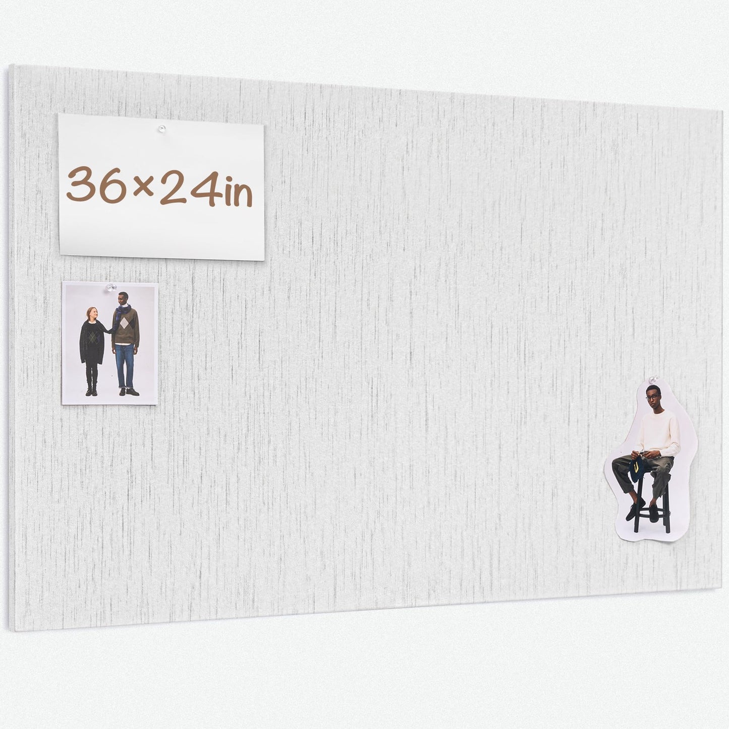 Lightomorrow Bulletin Board 36 x 24 inches, 3' x 2' Linen Board for Wall, Decorative Fabric Pin Board with Safe Removable Adhesive Tapes for Home and Office, Includes 20 Push Pins-Gray Stripes