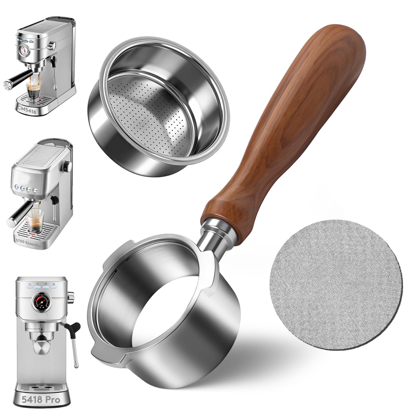 Bottomless Portafilter 51mm Compatible with CASABREWS CM5418, 5418Pro & 3700Essential - Stainless Steel 3-Ear Portafilter with Puck Screen & Filter Basket