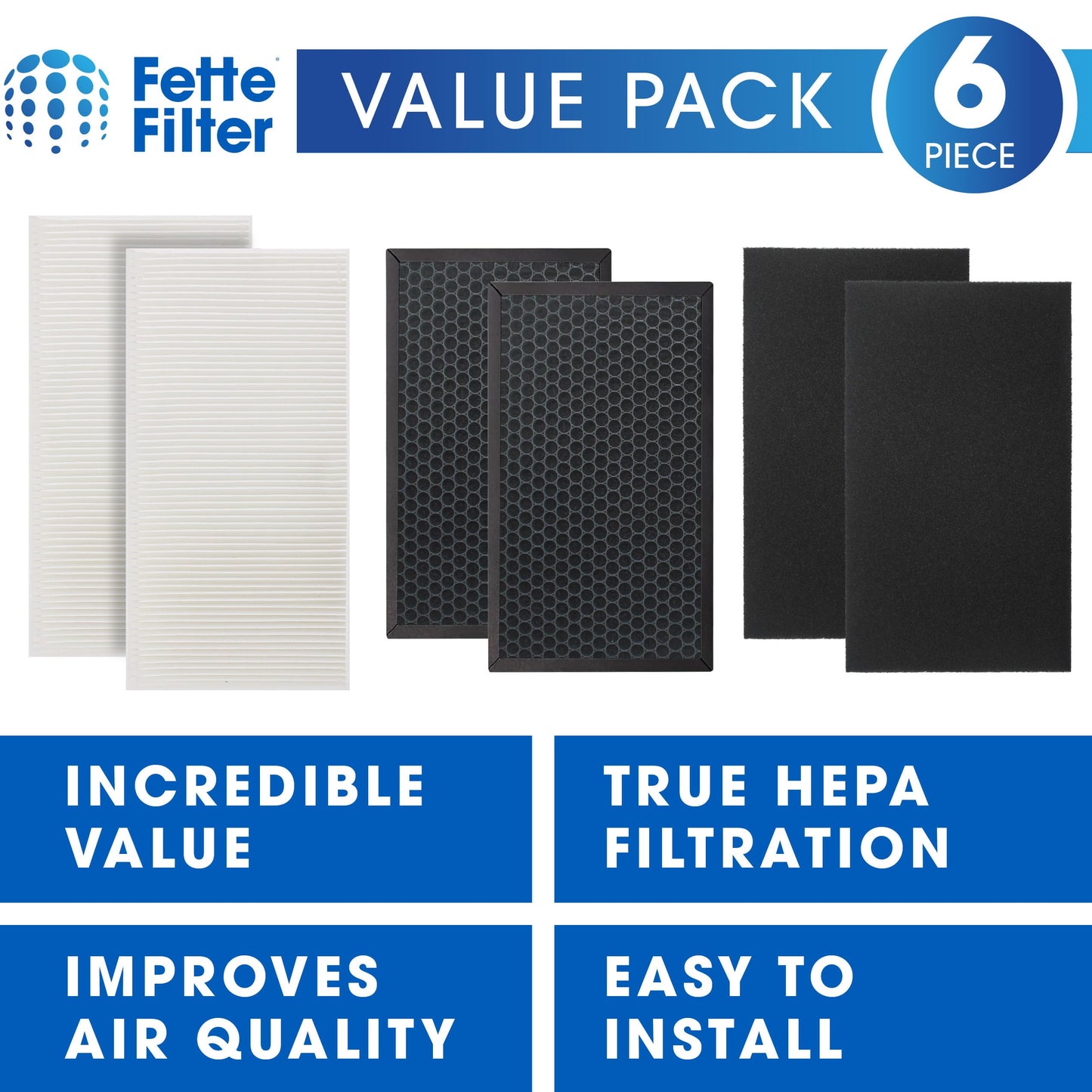 Fette Filter - Replacement Air Purifier Filter Compatible with Honeywell HPA175 HPA175B HPA180 HPA180B Air Purifiers Contains 2 HRFTS1 Filter T, 2 HRF-G Filter G & 2 HRF-A Pre-Filter A - Combo Pack