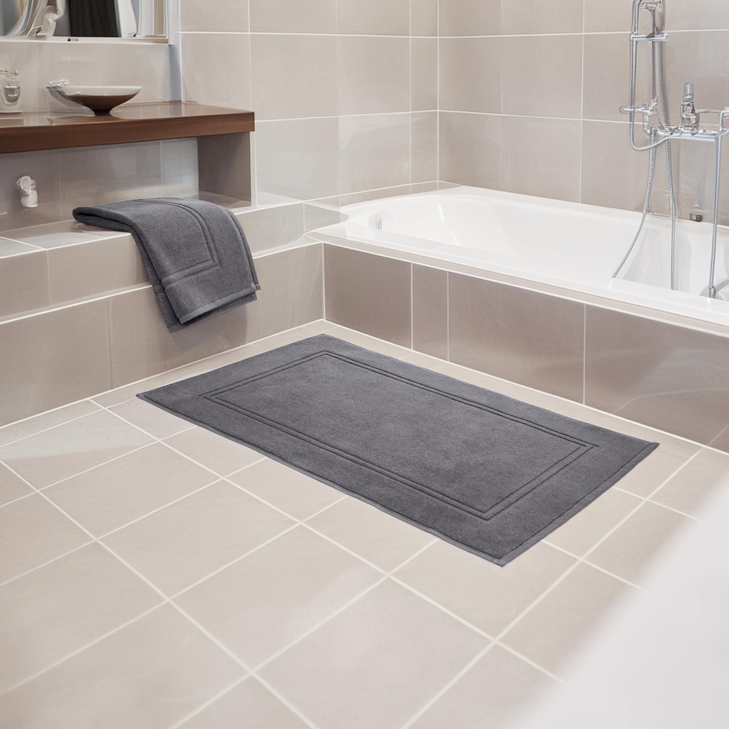 Tens Towels Pack of 2 Bath Mats 100% Cotton, 20 x 32 Inches, Super Absorbent, Hotel Quality Premium Floor Towels, Luxurious, Soft & Quick Dry, Not a Bathroom Rug, Dark Grey
