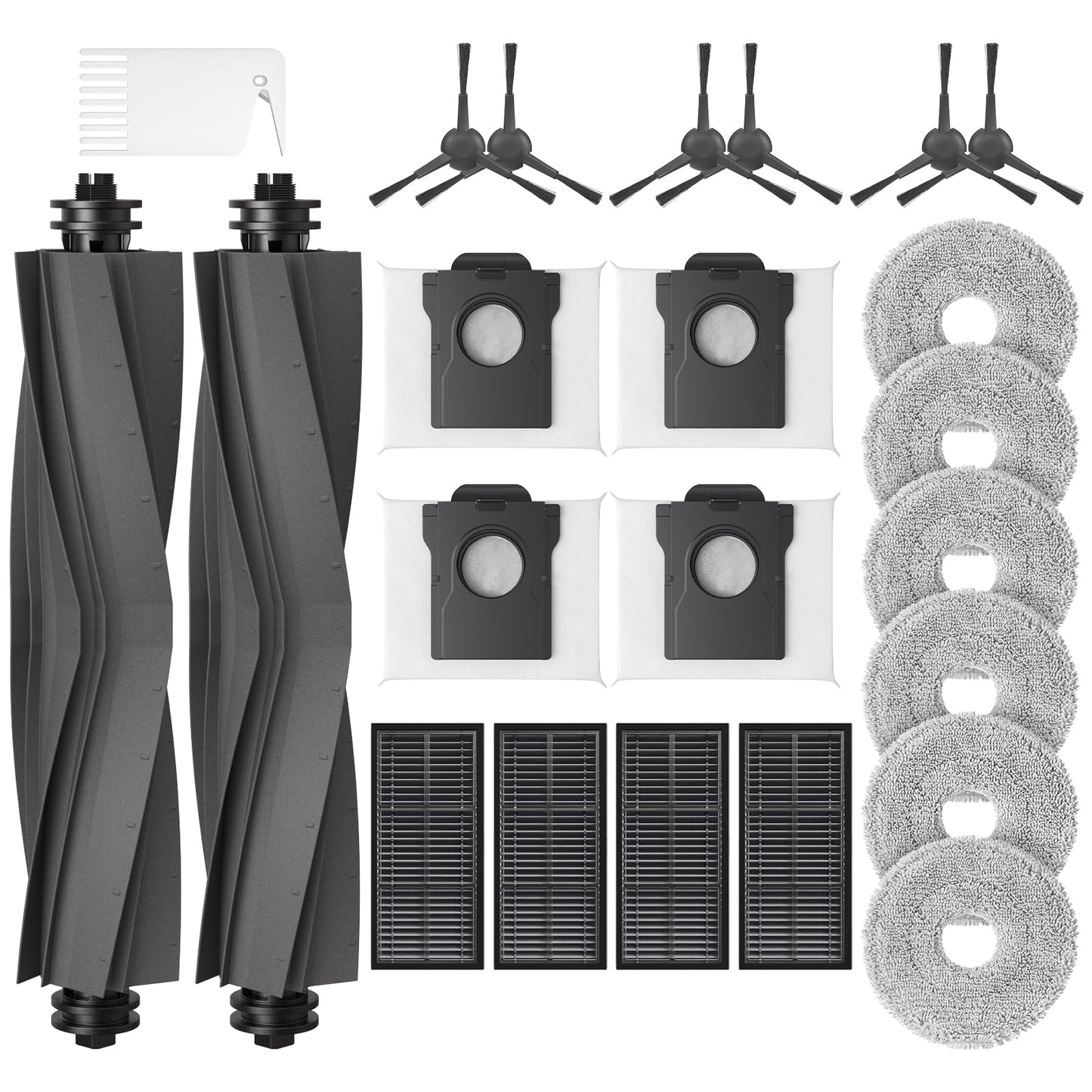 23 Pcs Replacement Parts for Dreame L10s Ultra Gen 2/ L10s Pro Ultra Heat/ X30 Ultra/Mova E30 Ultra Robot Vacuum and Mop, 2 Main Brush, 6 Mop Pads, 4 Dust Bags, 4 Filters, 6 Side Brush, 1 Clean Brush