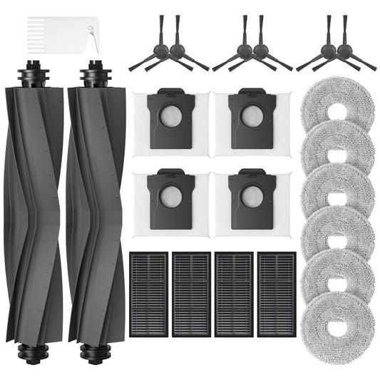 23 Pcs Replacement Parts for Dreame L10s Ultra Gen 2/ L10s Pro Ultra Heat/ X30 Ultra/Mova E30 Ultra Robot Vacuum and Mop, 2 Main Brush, 6 Mop Pads, 4 Dust Bags, 4 Filters, 6 Side Brush, 1 Clean Brush